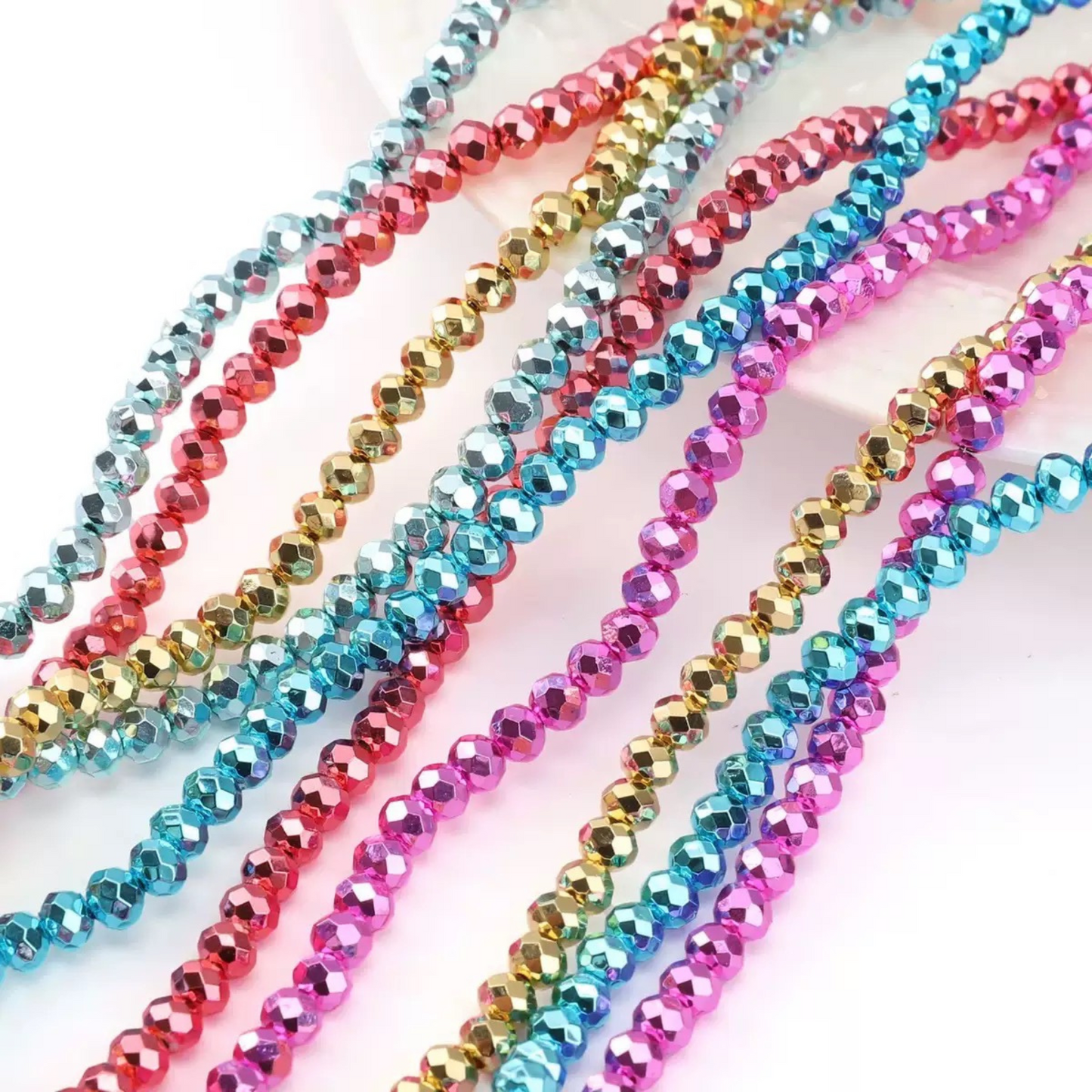 【S14】3 Strings DIY Spacer Beads – 2mm Electroplated Glass Crystal Wheel Beads, High-Color Retention Jewelry Findings for Handmade Bracelets & Necklaces