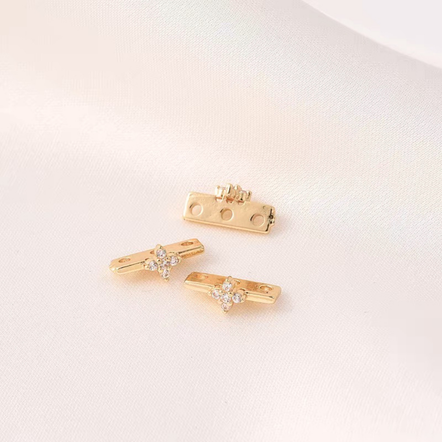 【S13】10PCS DIY Spacer Beads – Triple-Row Micro Pave Zircon Separator, Gold-Plated Copper Jewelry Findings for Handmade Bracelets & Necklaces