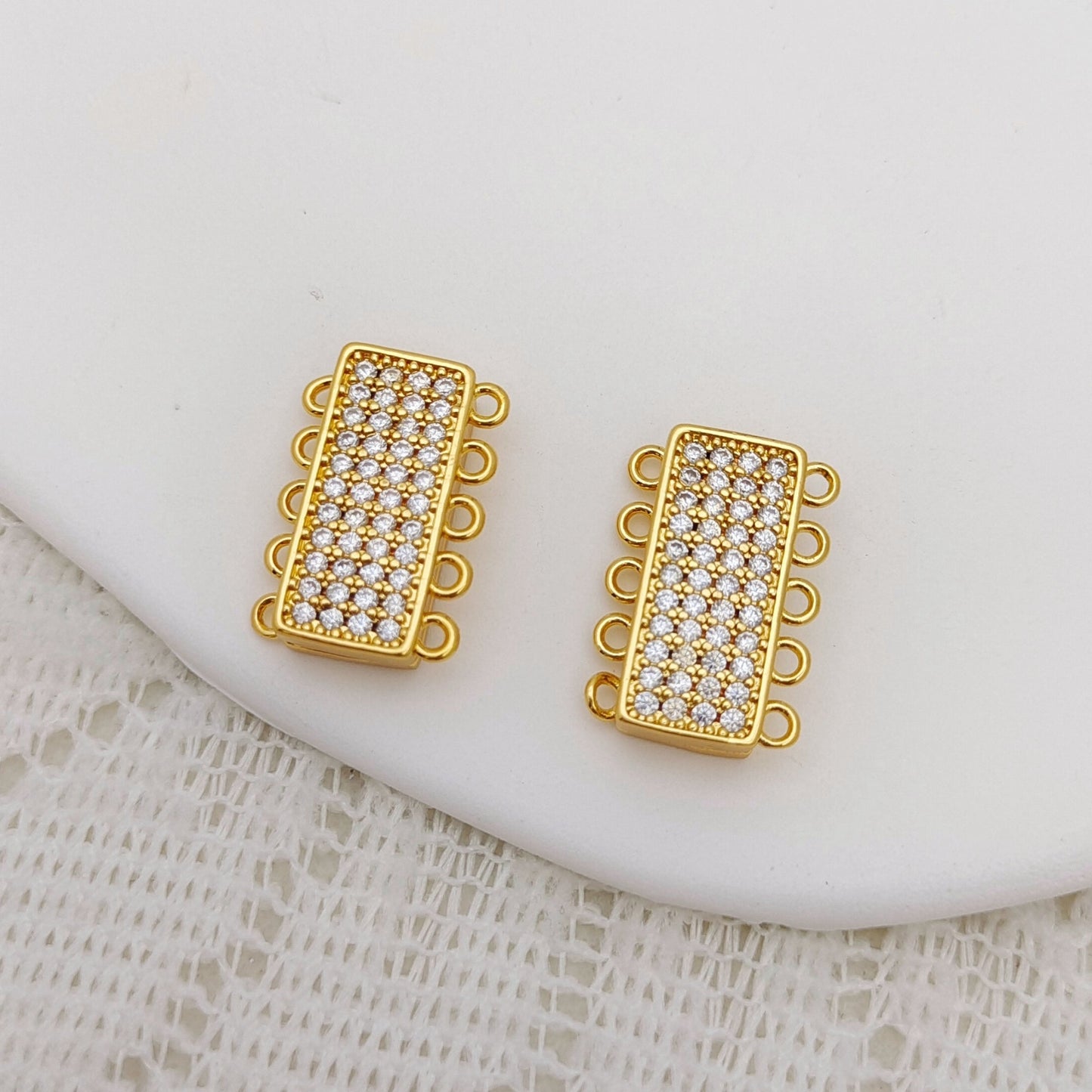 【B44】DIY Jewelry Clasp – 5-Hole Magnetic Box Clasp with Full Zircon | 18K Gold/Silver Plated High-Color Retention Copper Connector | Beading Accessories iFCraftorium