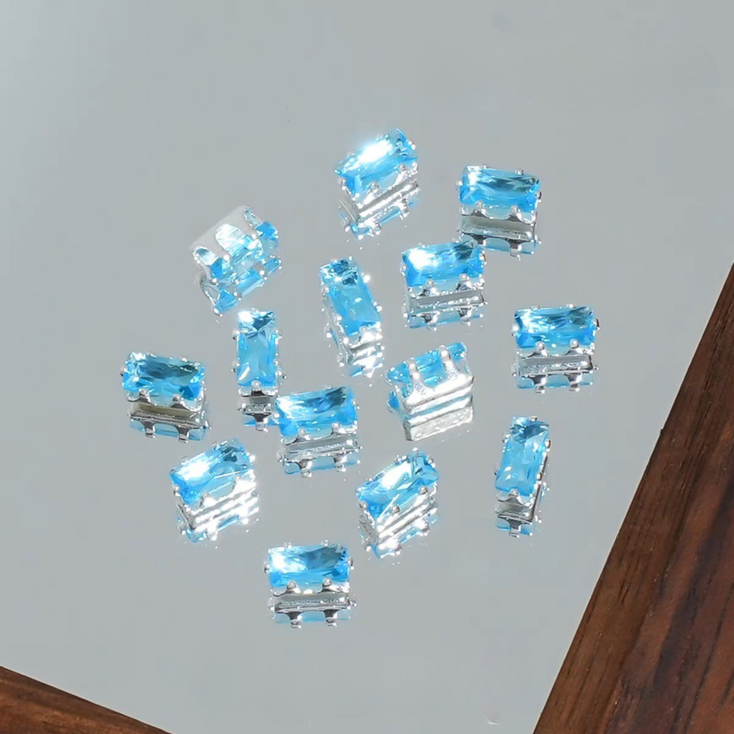 【A29】50pcs Rectangle Zircon Spacer Beads – Silver-Claw for DIY Handmade Jewelry