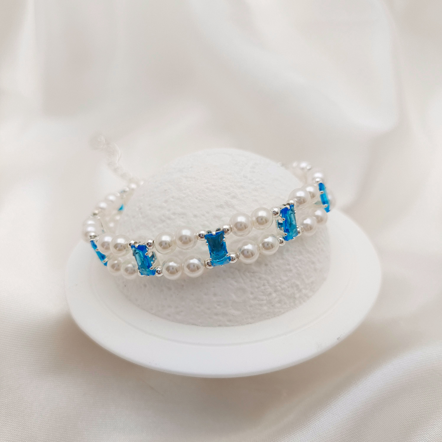 【No.37】 Celestial Pearl Link DIY Bracelet Craft Kit | Aquamarine Zircon & Pearl | Handmade Bracelet Includes Tutorial