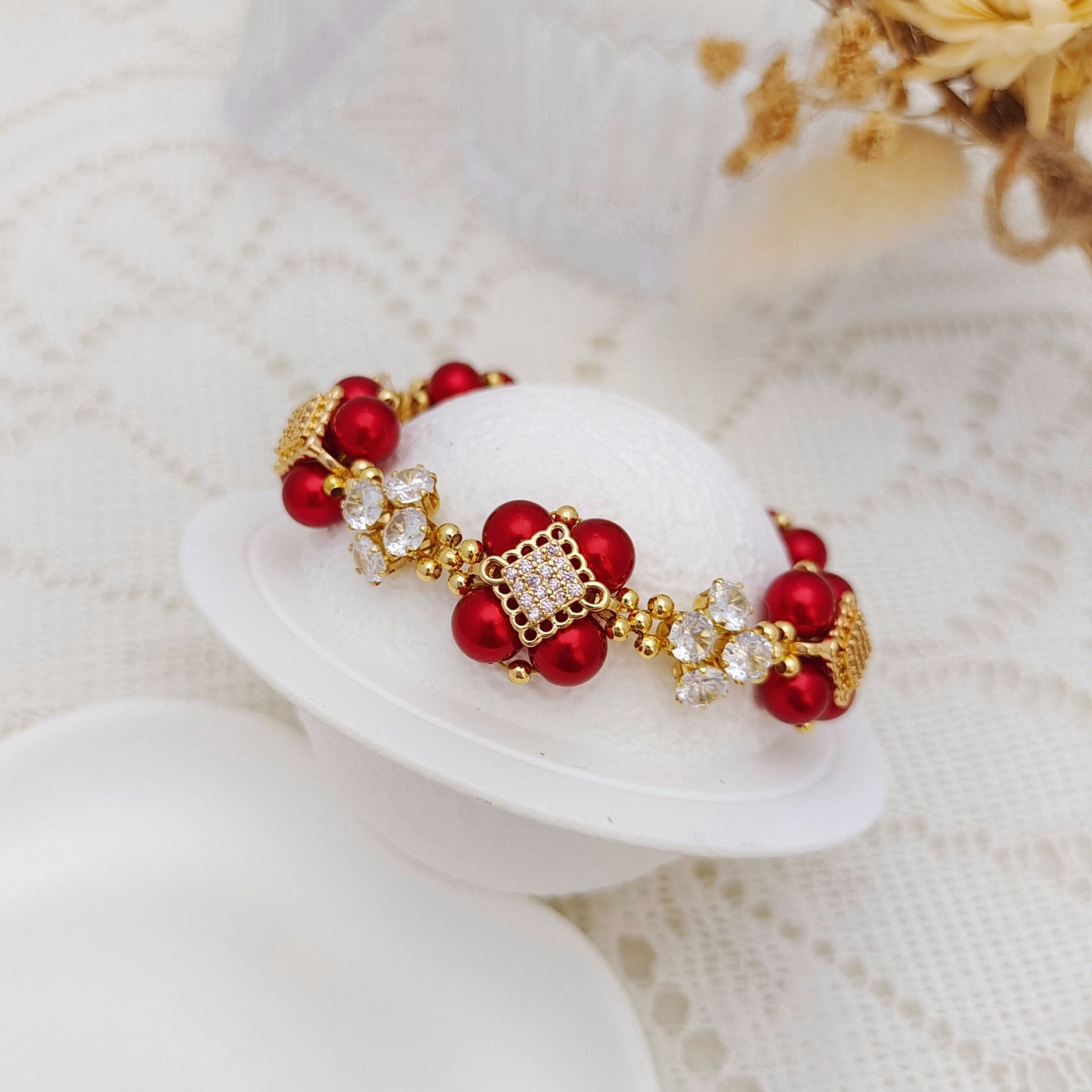 【No.135】Make Bracelets Kit Christmas Pearl | Complete Jewelry Making Set with Pearls, CZ Beads & Knot Spacers iFCraftorium