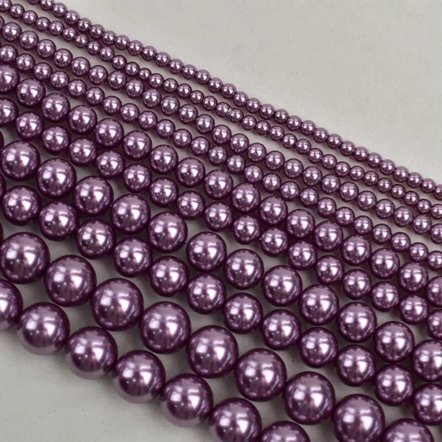 【P14】DIY Beading Supplies – Faux Swarovski Ume Purple Glass Pearls | 3-8mm Round Beads | High Luster, Straight Hole