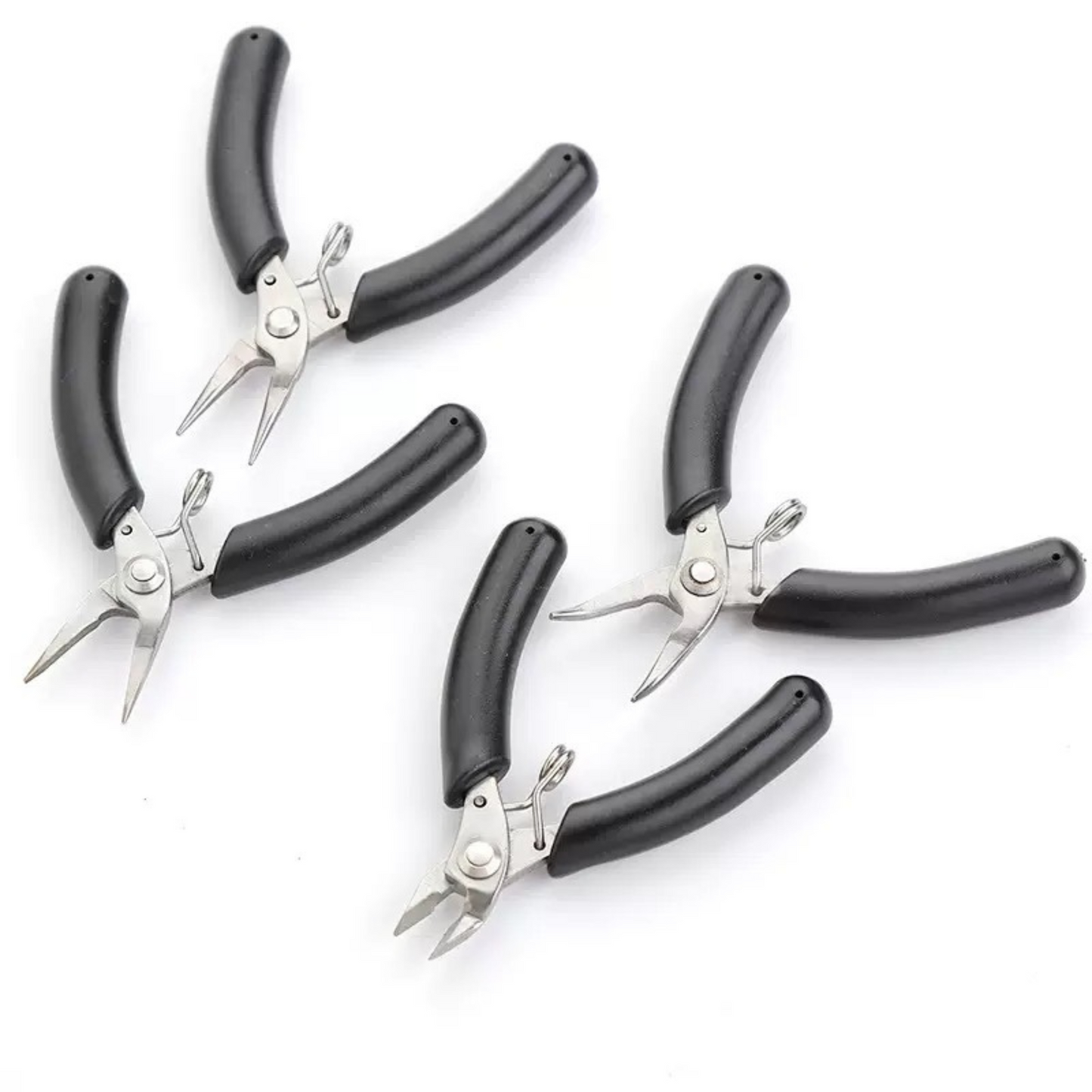 【T04】DIY Jewelry Making Tools – Stainless Steel Pliers Set (Cutter, Needle Nose) | 90mm | Black Handle