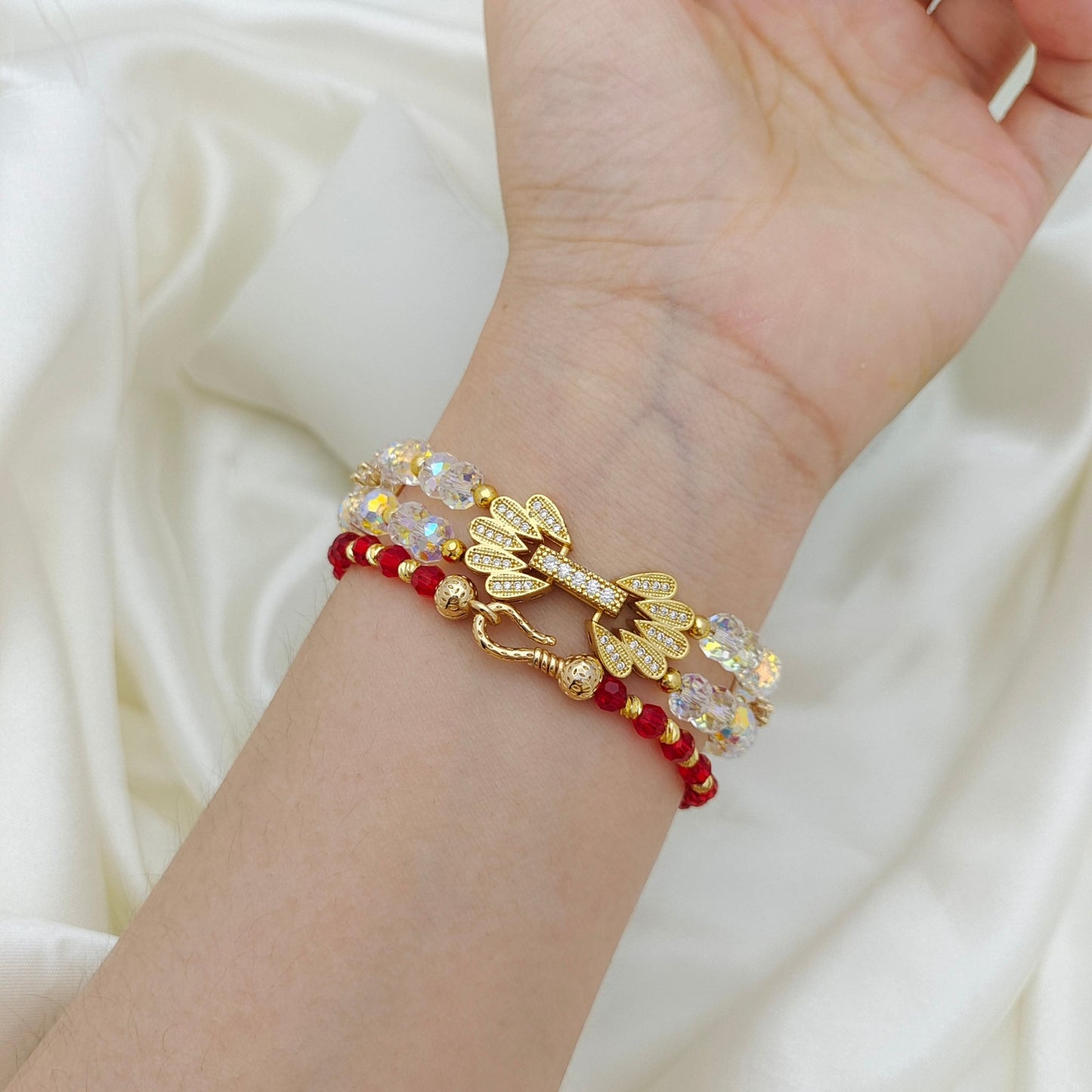 【No.129】DIY Bracelet Kit – Crystal Palace Beading Set with Wheel Beads, Cat Eye Beads & Peacock Clasp | Tutorial Included iFCraftorium