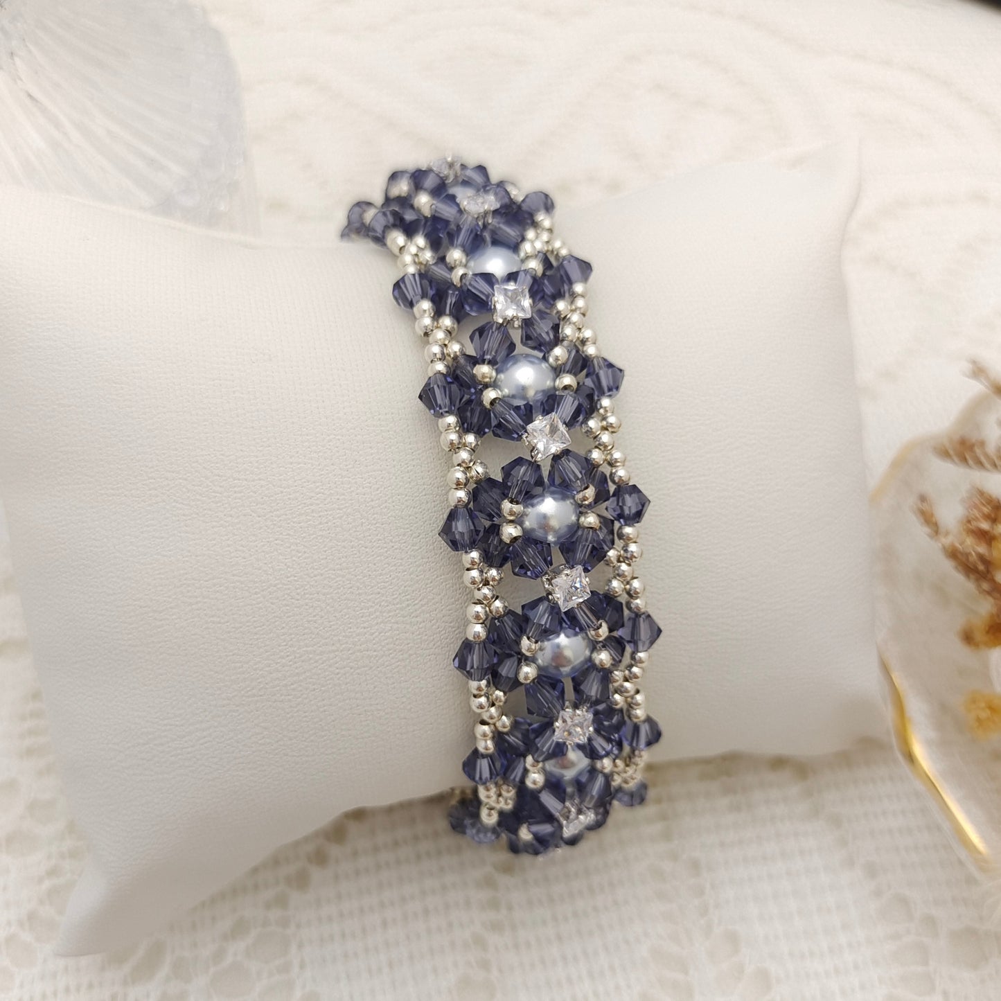 【No.118】DIY Jewelry Kit | “Dance of the Mystic Lotus” Bracelet with Pearls, CZ & Beads | Complete Tutorial Included