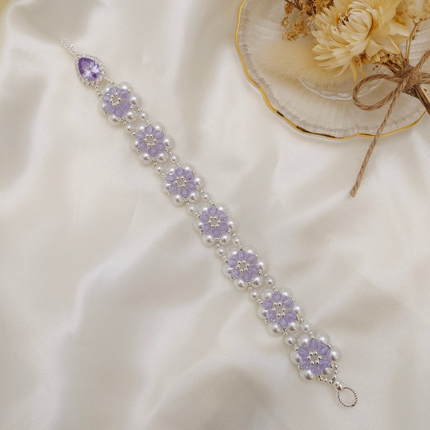 【No.80】 DIY Bracelet Craft Kit – Sunflower Crystal & Pearl Beading Set with Full Tutorial Handmade Jewelry