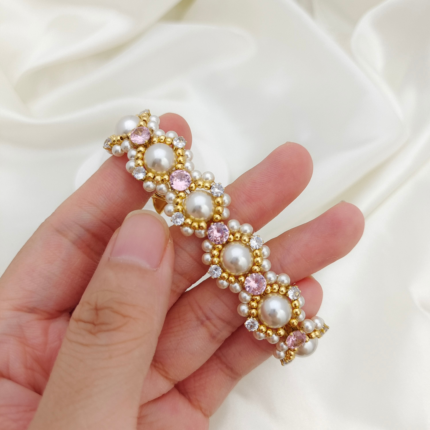【No.54】 LinaBelle Inspired Premium Handmade Bracelet | Gold, Pink & Pearl | Finished DIY Jewelry