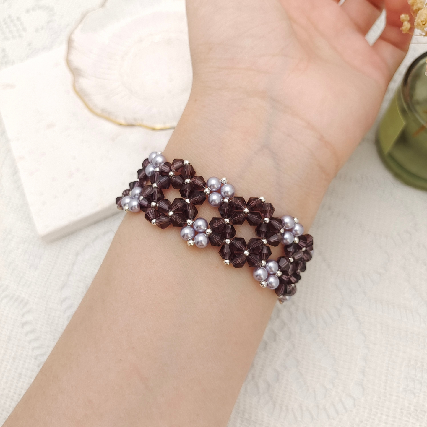 【No.94】DIY Provence Bracelet Making Kit with Lavender Pearls & Beads | Full Tutorial Included