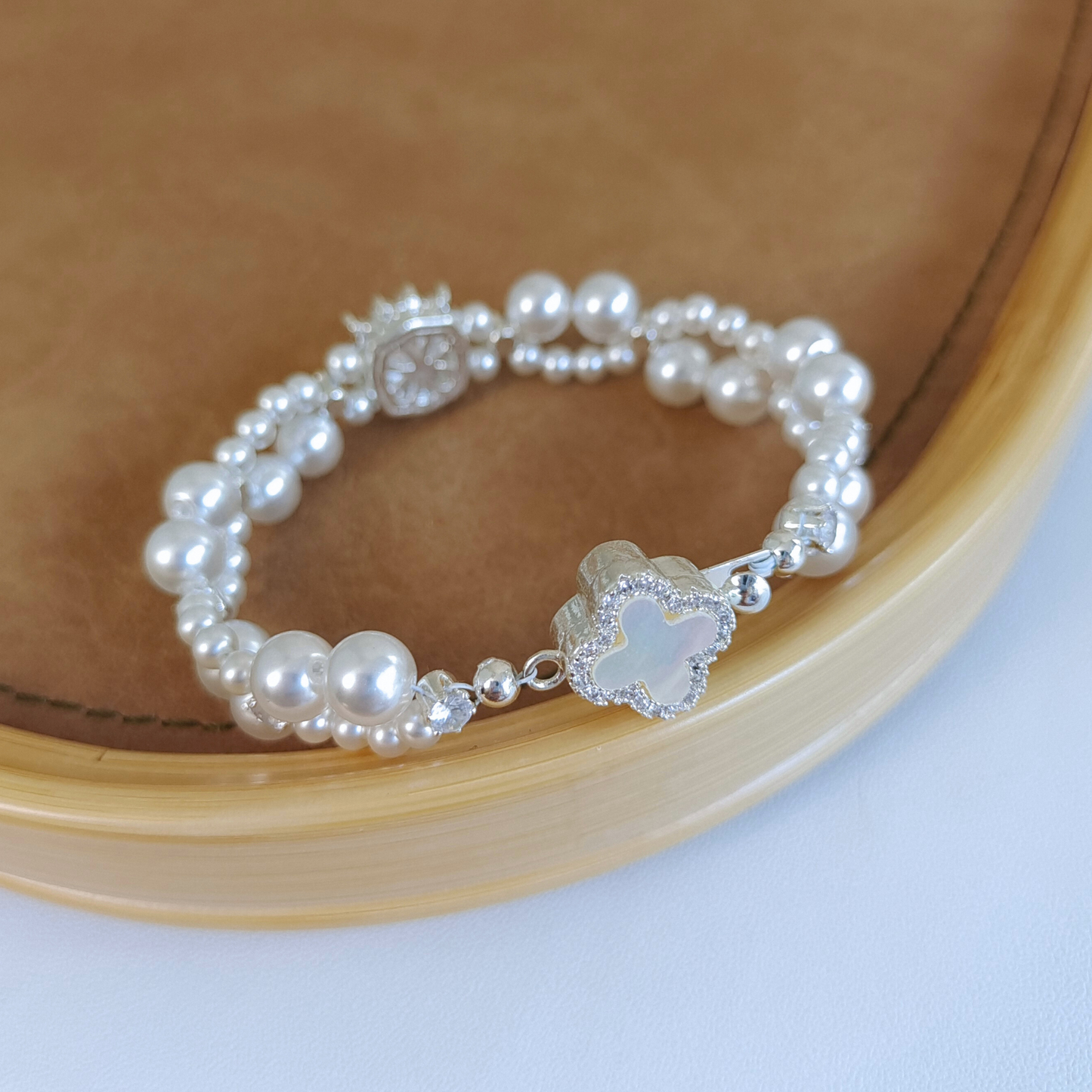 【No.48】 Dream Wedding Handmade Bracelet Pearl & Zircon Bridal DIY Bracelet – Elegant White Gift for Her