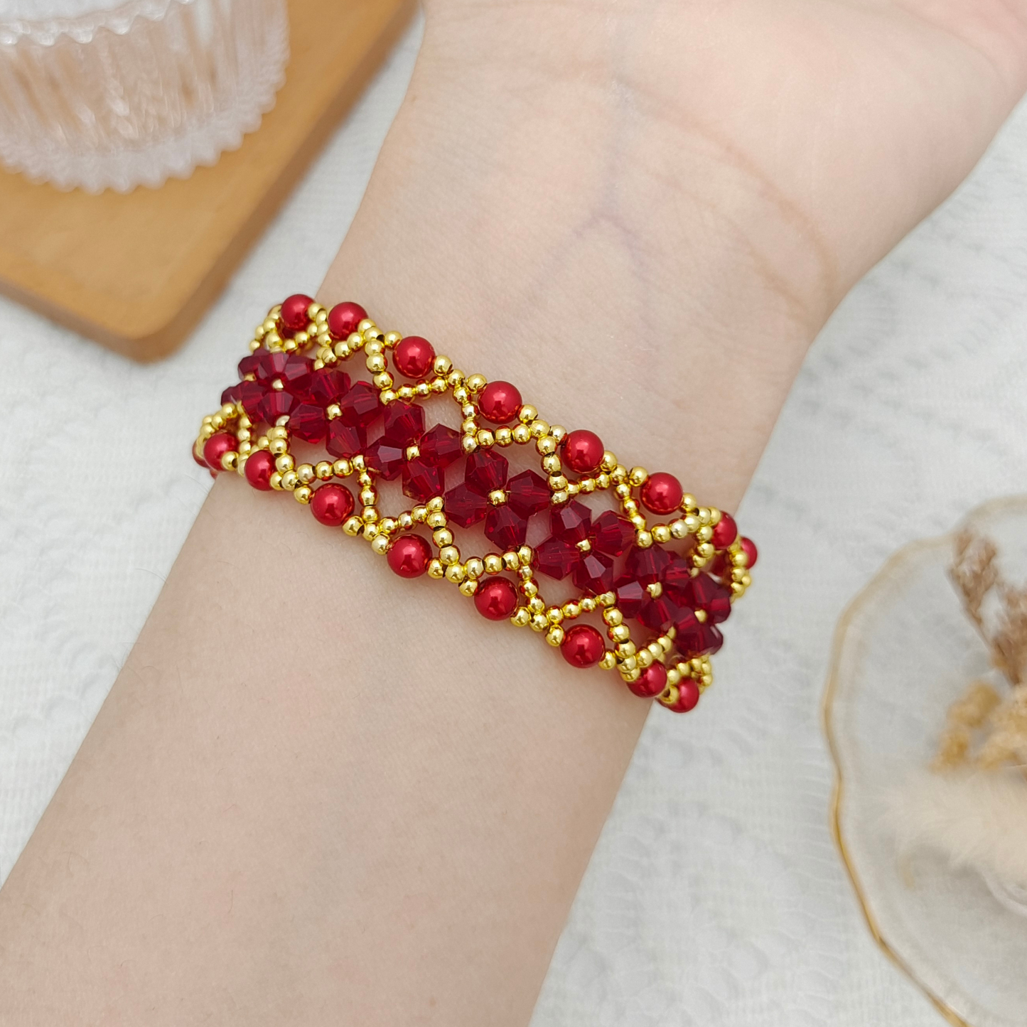 【No.97】DIY Kit – Exotic Charm Bracelet | Full Tutorial | Rhombus Beads & Pearls