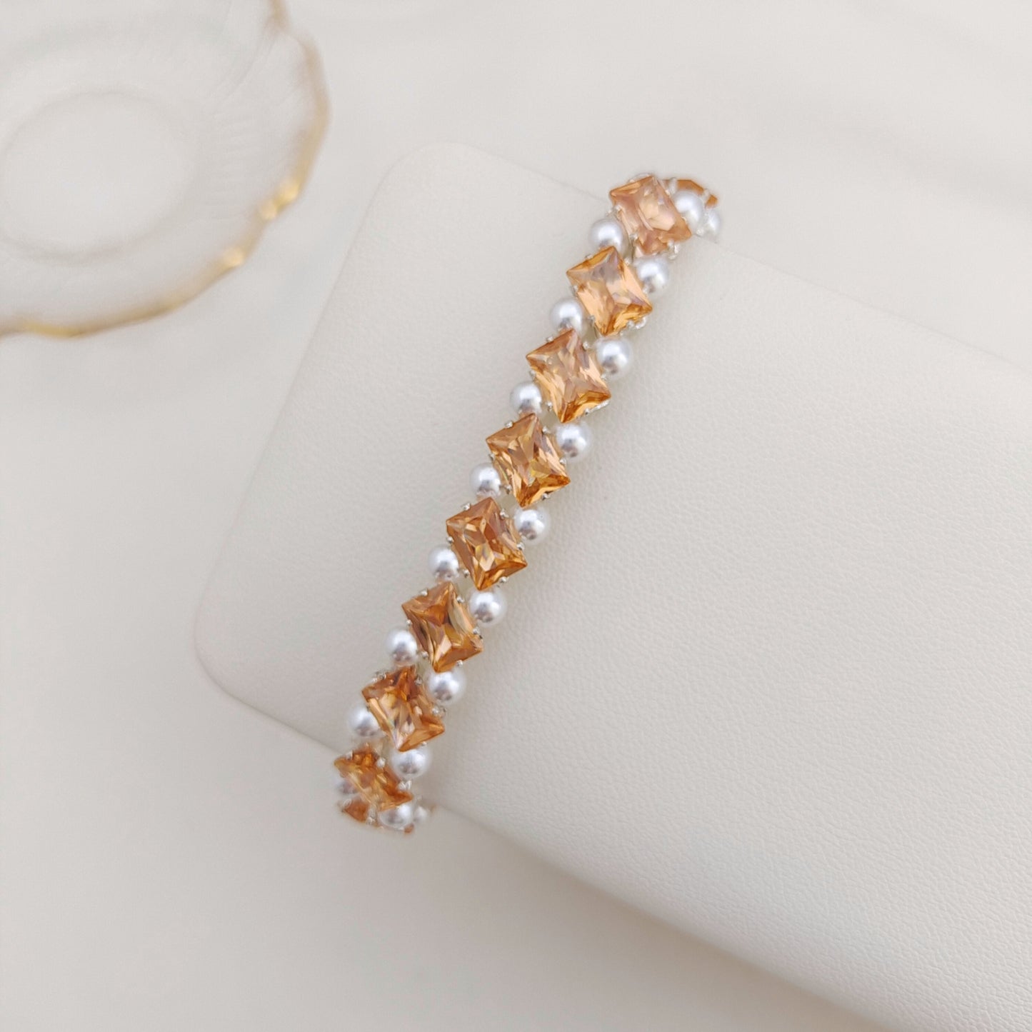 【No.176】DIY Square Zircon Pearl Bracelet Making Kit | Handmade Square Zircon Pearl Bracelet  | Complete Bead Kit with Tutorial | 4*7mm Square Zircon 4mm Pearl Craft Kit iFCraftorium