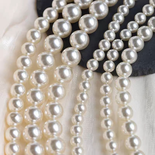【P02】Glass Imitation Pearl Beads – Code 650 Warm Ivory, 2–10mm Round, Glossy Finish for DIY Jewelry