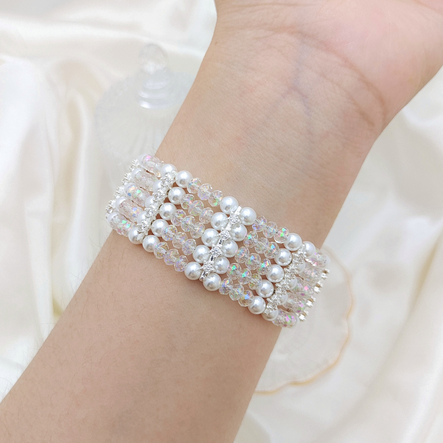【No.124】DIY Bracelet Kit – Wide Cuff 5-Row Beading Set with Wheel Beads, Pearls & Magnetic Clasp | Tutorial Included