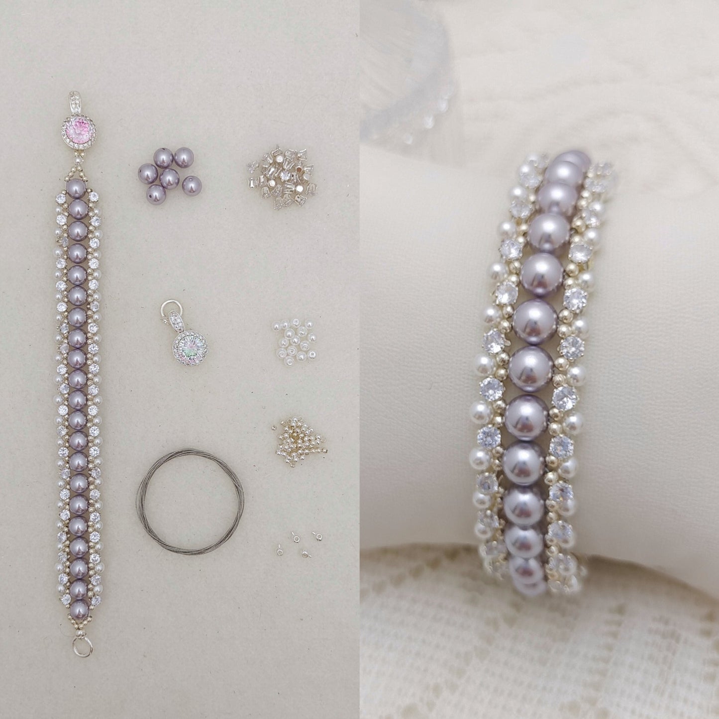【No.115】DIY Beading Kit – Purple Rose Pearl Bracelet | Complete Jewelry Making Set with Tutorial iFCraftorium