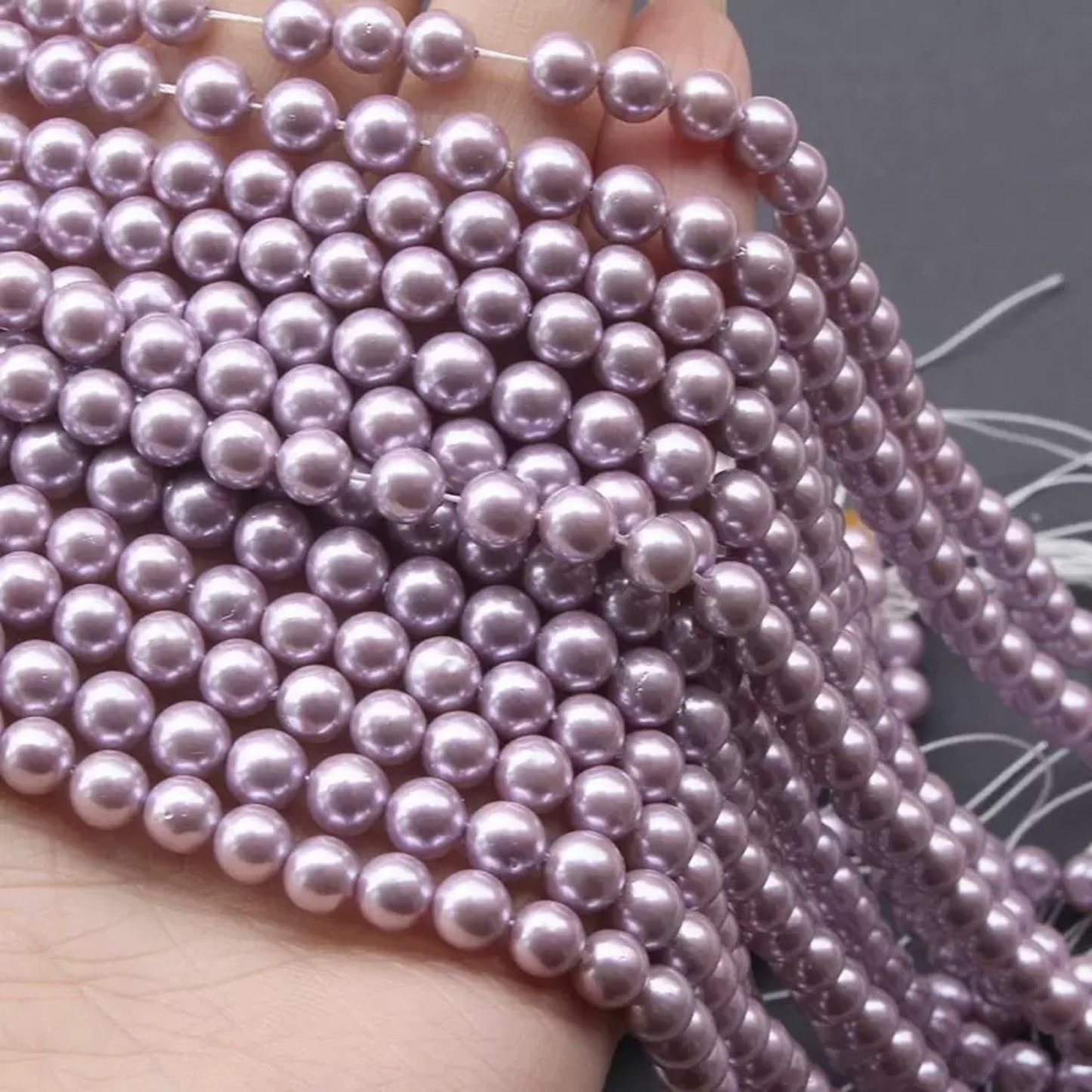 【P12】DIY Beading Supplies – Imitation Swarovski Lilac Pearls | 3–8mm Round High-Luster Glass Beads | Jewelry Making Accessories