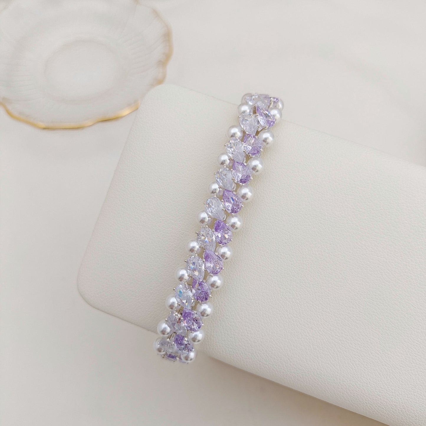 【No.179】DIY Teardrop Zircon Pearl Bracelet Making Kit | Complete Craft Kit with Tutorial | 4*6mm Teardrop Zircon 4mm Pearl Jewelry Kit iFCraftorium