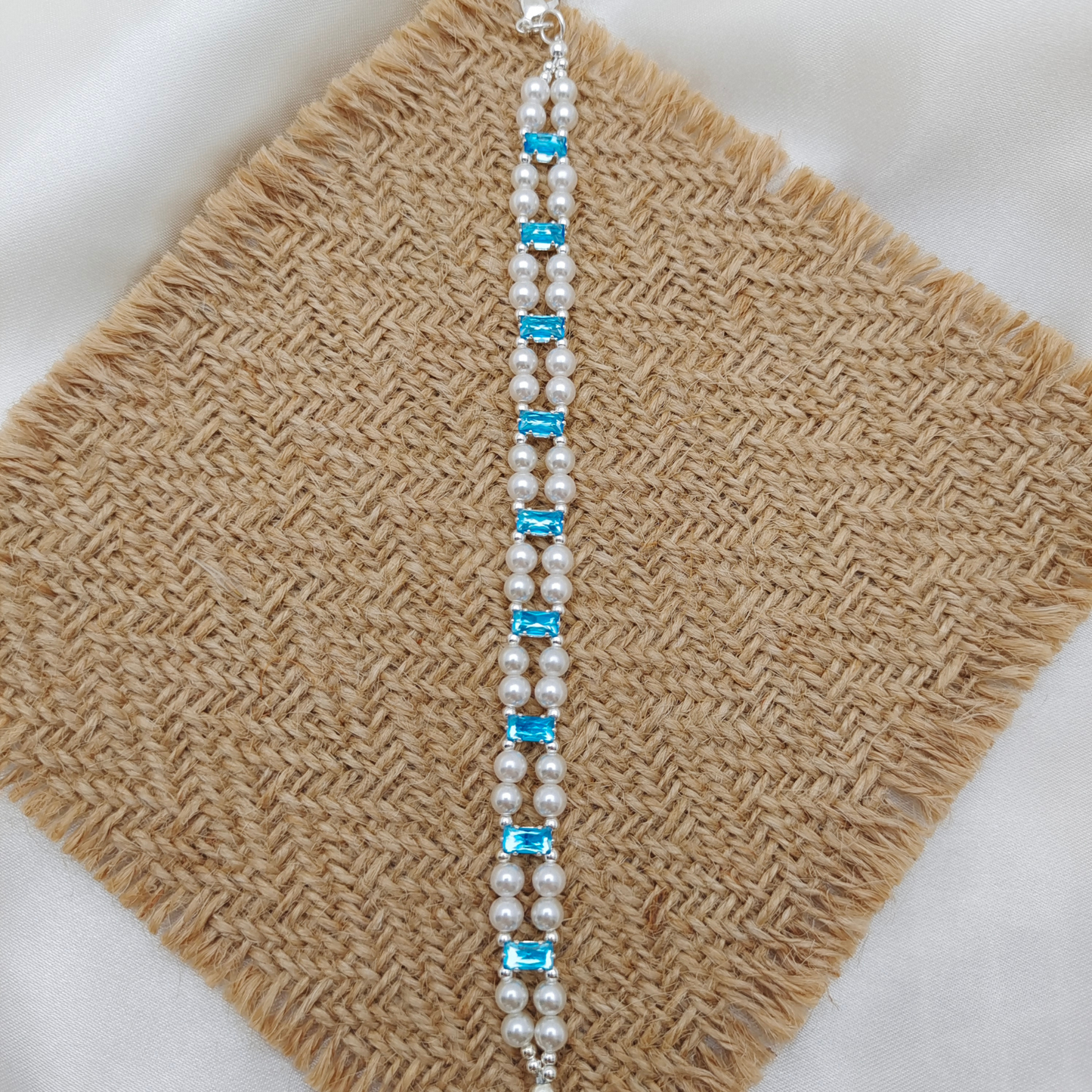 【No.37】DIY Celestial Pearl Link Handmade Bracelet | Aquamarine Zircon & Pearl | Finished Beaded Jewelry