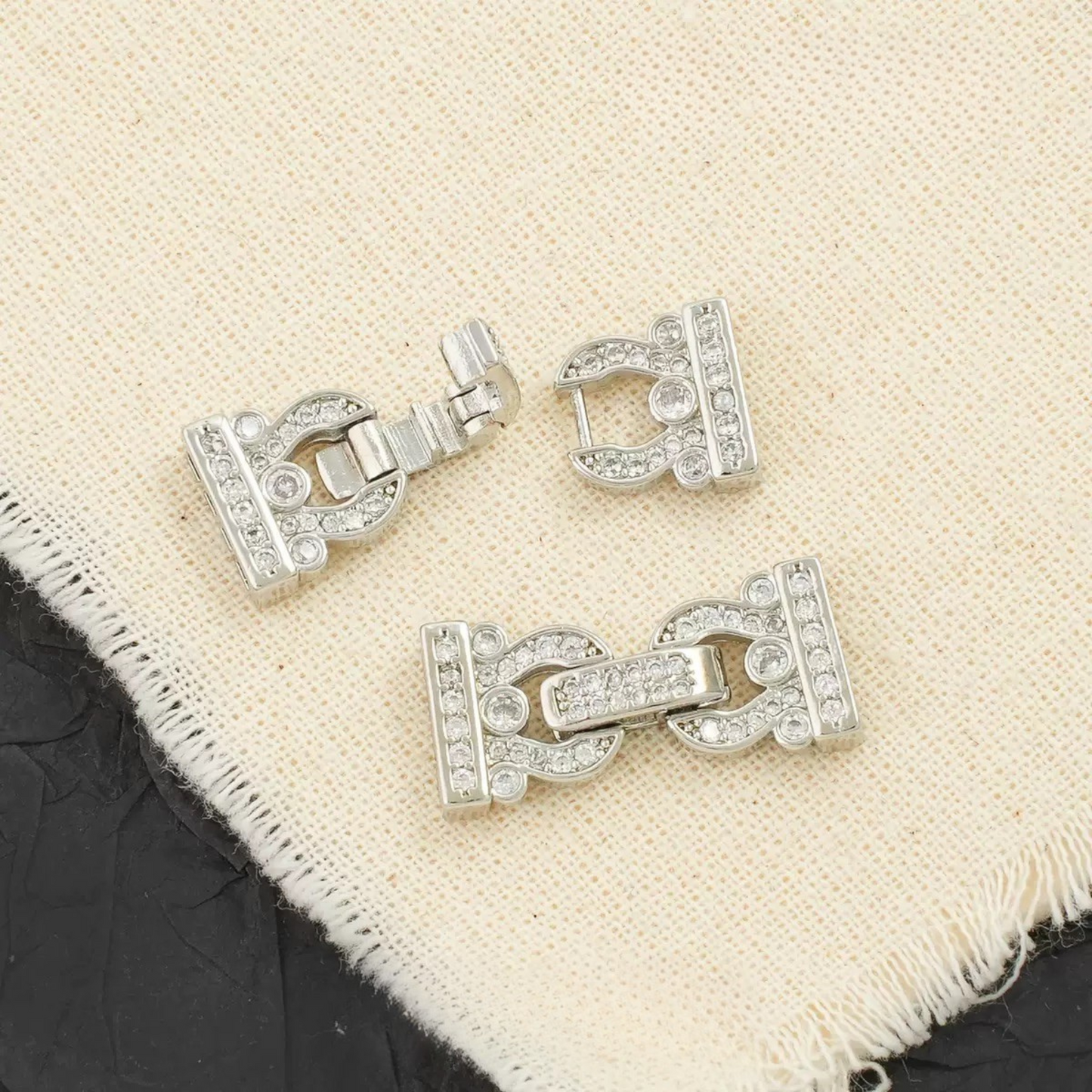【B23】1PCS Double Horseshoe Clasp with Rhinestones | Gold/Silver | DIY Jewelry End Connector | Copper | 21.7×10mm