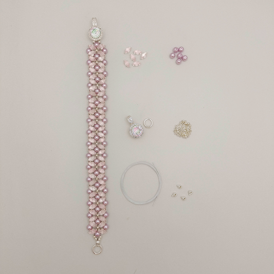 【No.99】DIY Bracelet Kit – Pink Fireworks with Lilac Pearls & Marquise Crystals | Full Tutorial Included