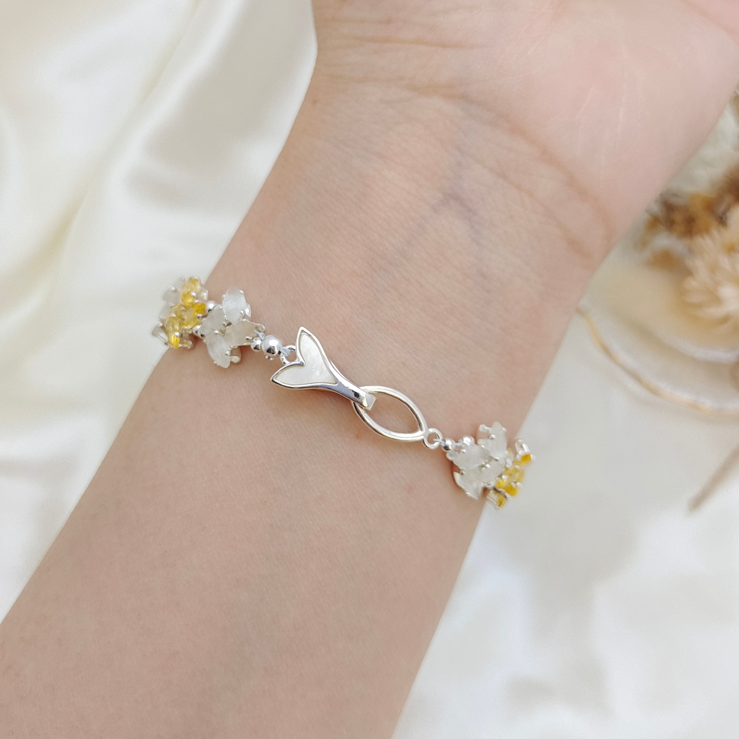 【No.81】 Handmade Bracelet – Pinwheel with Crystal & Cat Eye Marquise Beads | Mermaid Tail Clasp DIY Jewelry Gift fir Her