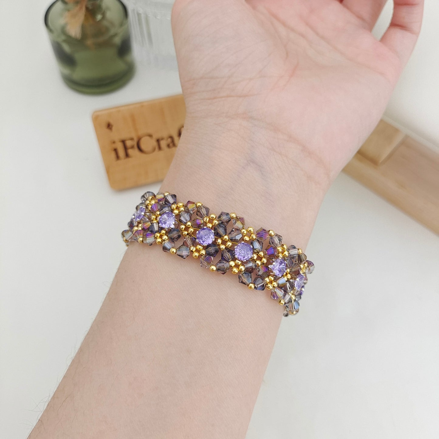 DIY Double Row Crystal Bracelet Kit | Zircon Beads + Full Tutorial 【No.179】 iFCraftorium
