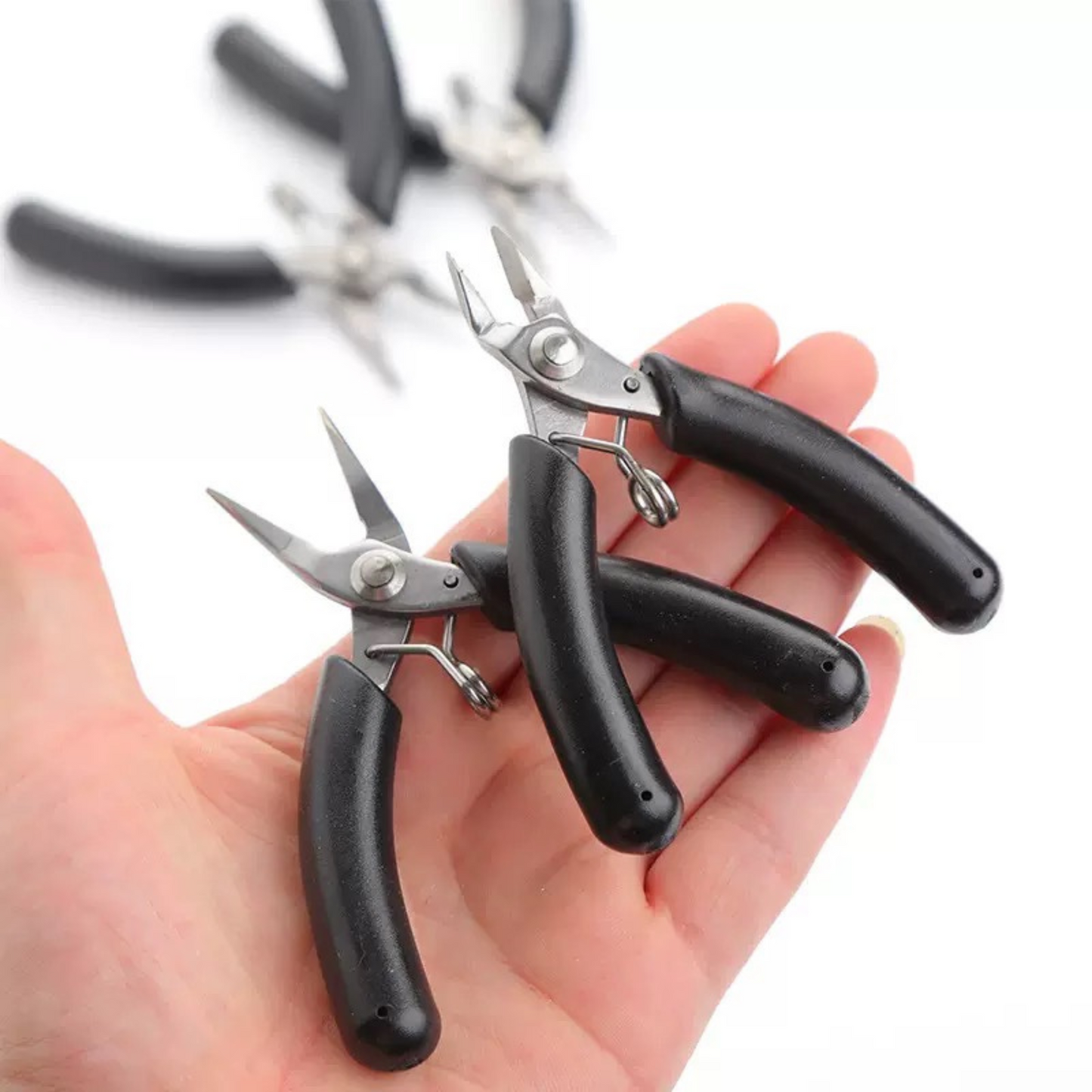 【T04】DIY Jewelry Making Tools – Stainless Steel Pliers Set (Cutter, Needle Nose) | 90mm | Black Handle