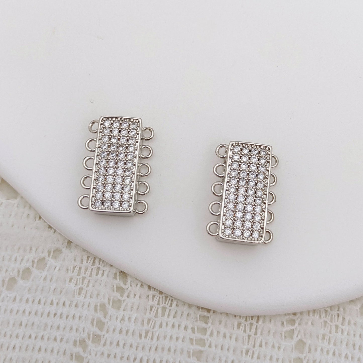 【B44】DIY Jewelry Clasp – 5-Hole Magnetic Box Clasp with Full Zircon | 18K Gold/Silver Plated High-Color Retention Copper Connector | Beading Accessories iFCraftorium