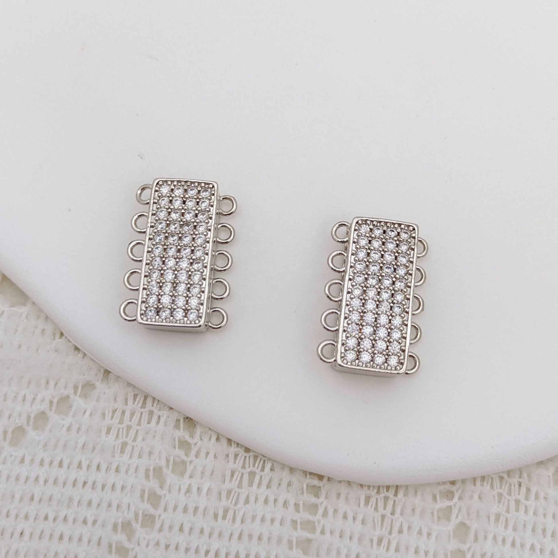 【B44】DIY Jewelry Clasp – 5-Hole Magnetic Box Clasp with Full Zircon | 18K Gold/Silver Plated High-Color Retention Copper Connector | Beading Accessories iFCraftorium