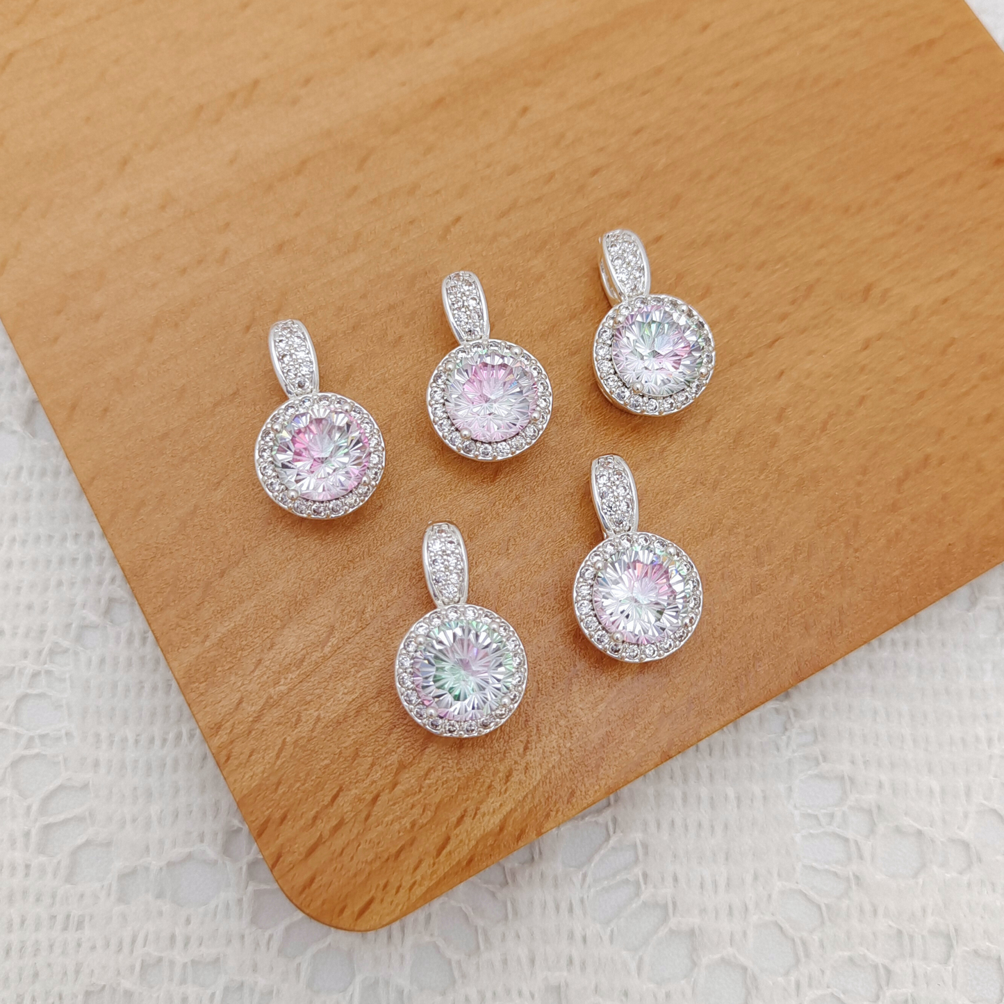 【B26】1PCS Firework-Cut Zircon Clasp Pendant | Dual-Use | Gold/Silver Base | DIY Jewelry Making Accessory