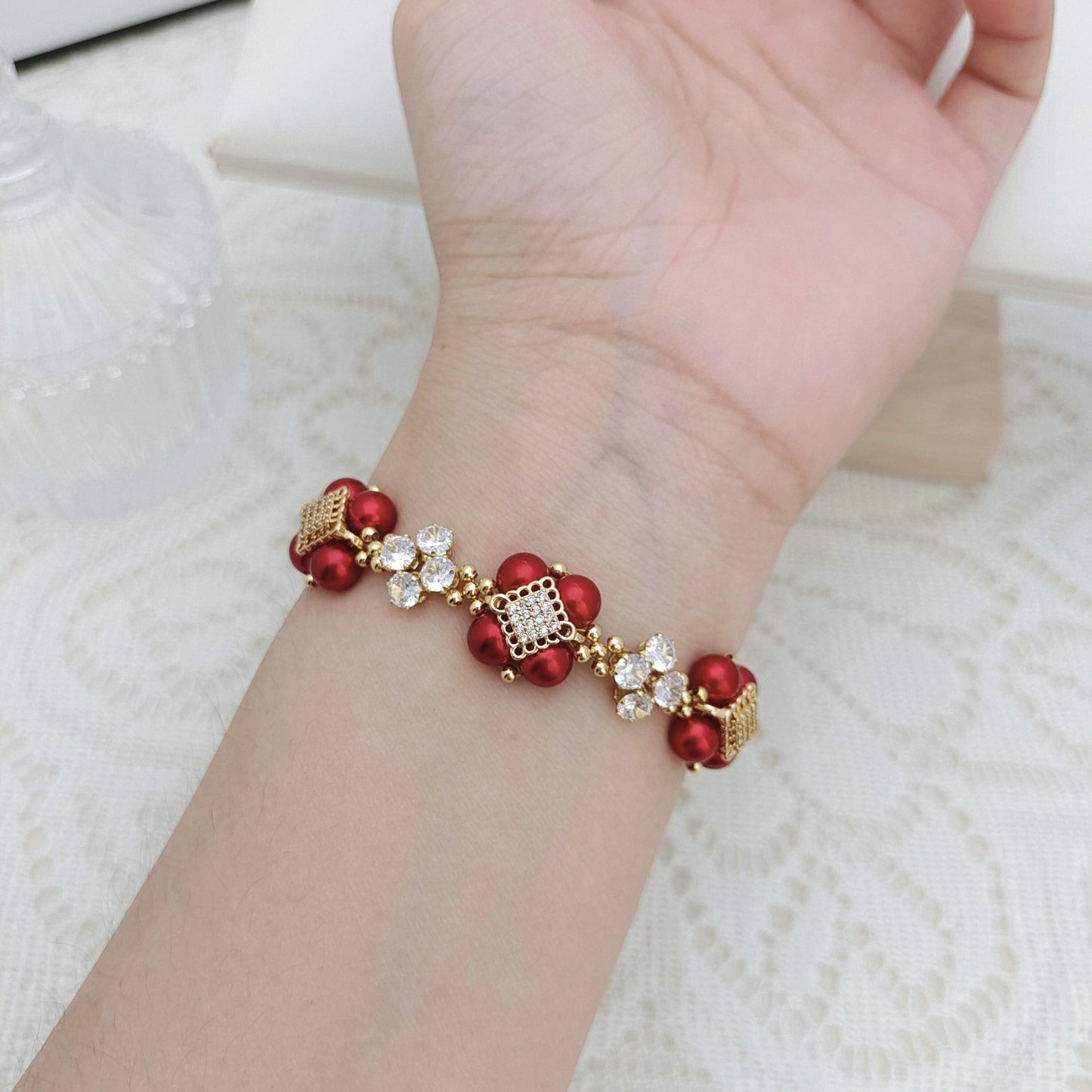 【No.135】Make Bracelets Kit Christmas Pearl | Complete Jewelry Making Set with Pearls, CZ Beads & Knot Spacers iFCraftorium