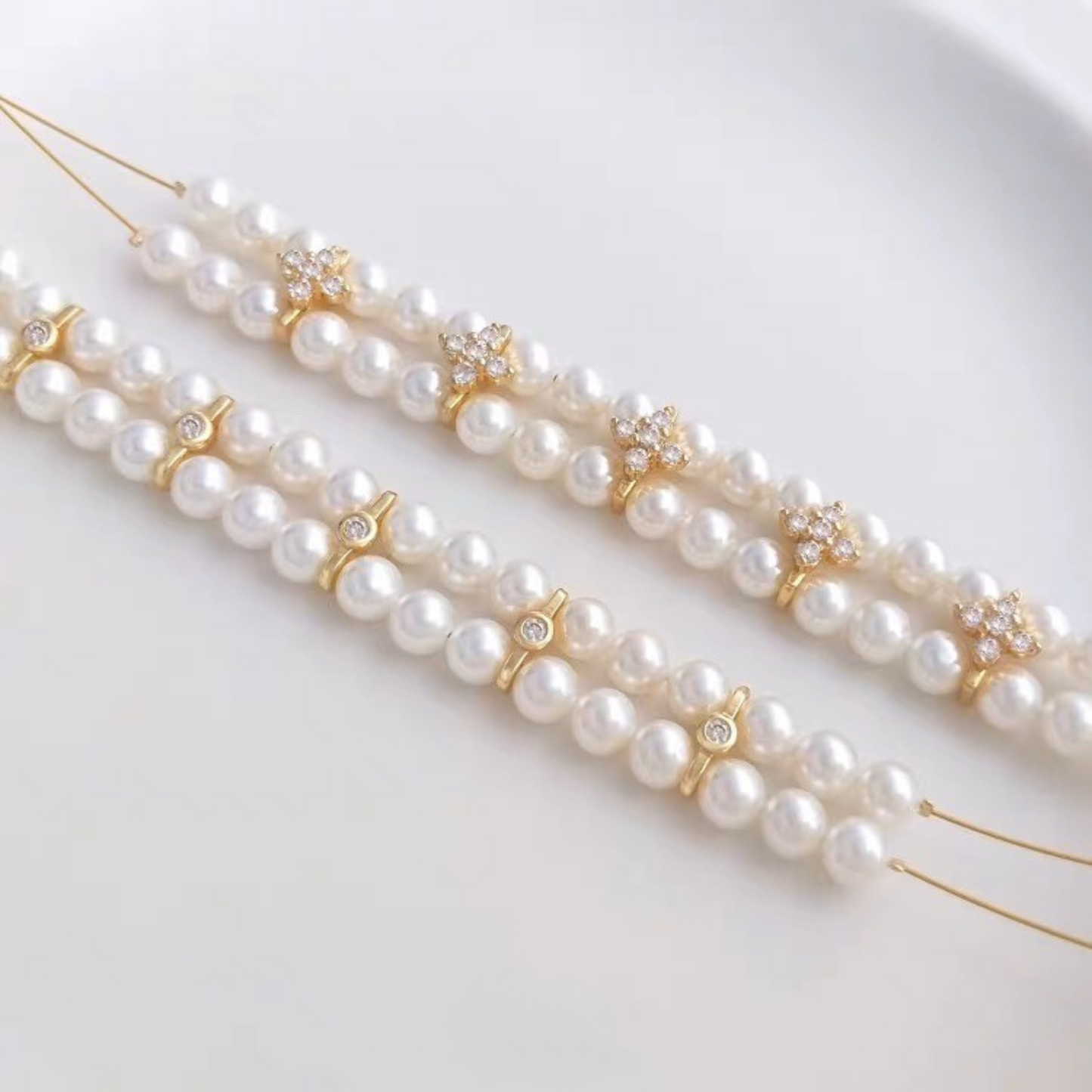 【S13】10PCS DIY Spacer Beads – Triple-Row Micro Pave Zircon Separator, Gold-Plated Copper Jewelry Findings for Handmade Bracelets & Necklaces
