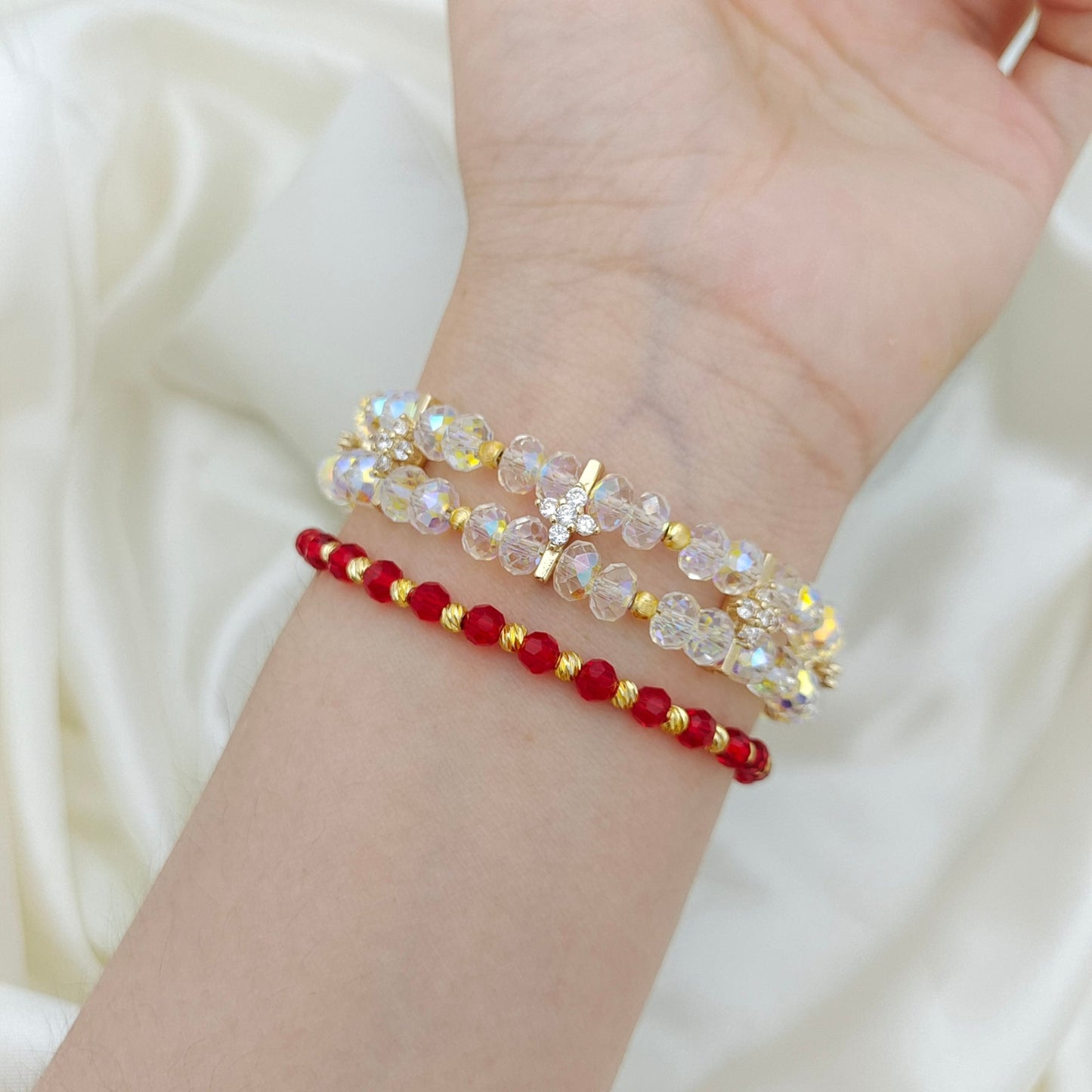 【No.129】DIY Bracelet Kit – Crystal Palace Beading Set with Wheel Beads, Cat Eye Beads & Peacock Clasp | Tutorial Included iFCraftorium