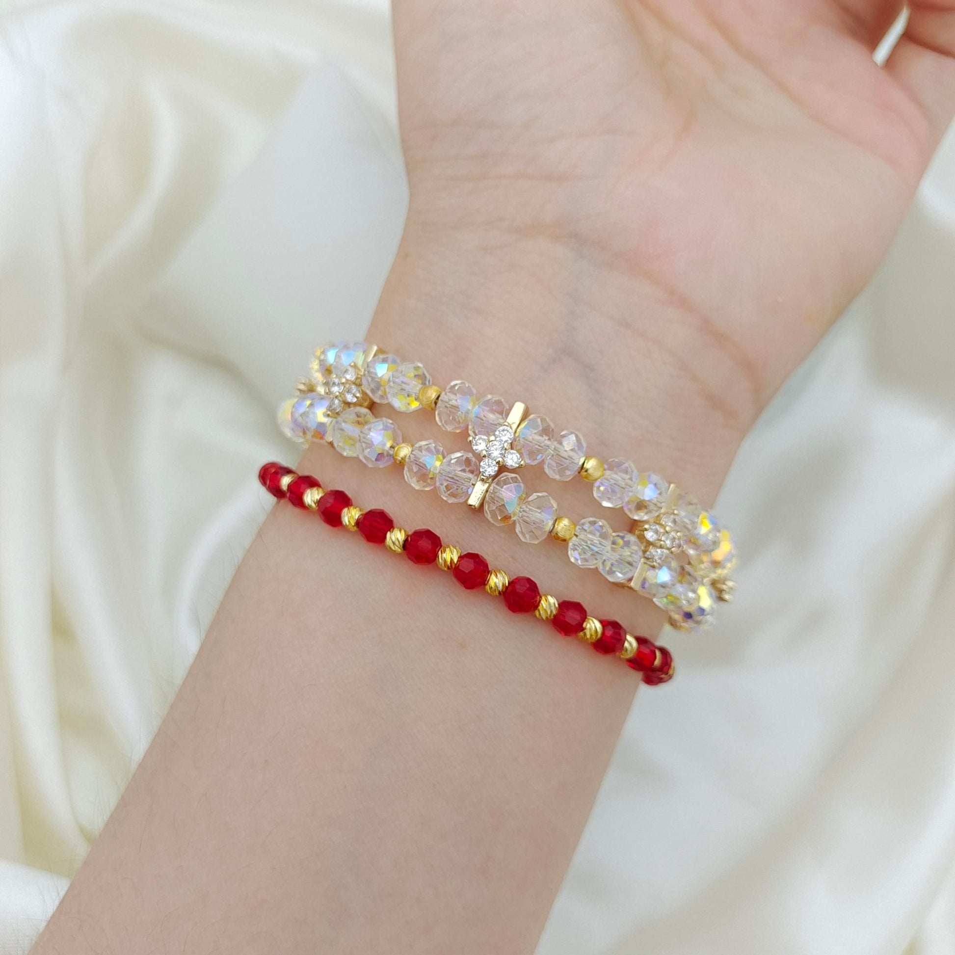 【No.129】DIY Bracelet Kit – Crystal Palace Beading Set with Wheel Beads, Cat Eye Beads & Peacock Clasp | Tutorial Included iFCraftorium