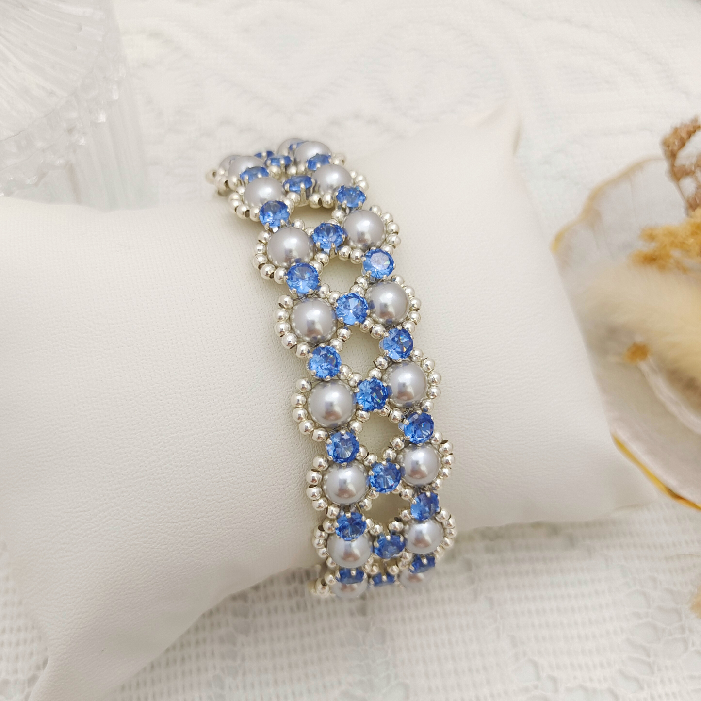 【No.98】DIY Kit – Fancy Blue Handmade Bracelet | Pearls & Cubic Zirconia | Crafting Kit | Full Tutorial