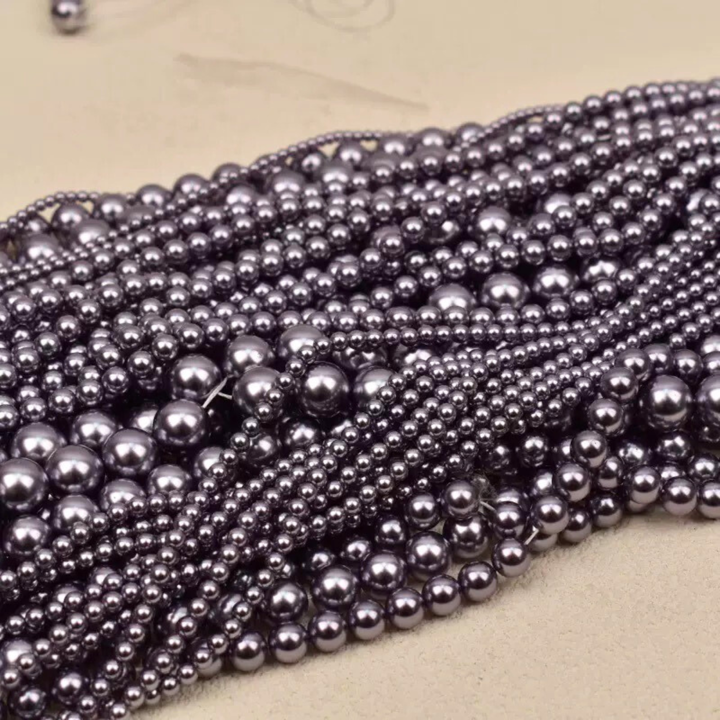 【P19】Black Purple Glass Pearl Beads – 3–8mm Round High Shine | Beads for Bracelets DIY iFCraftorium