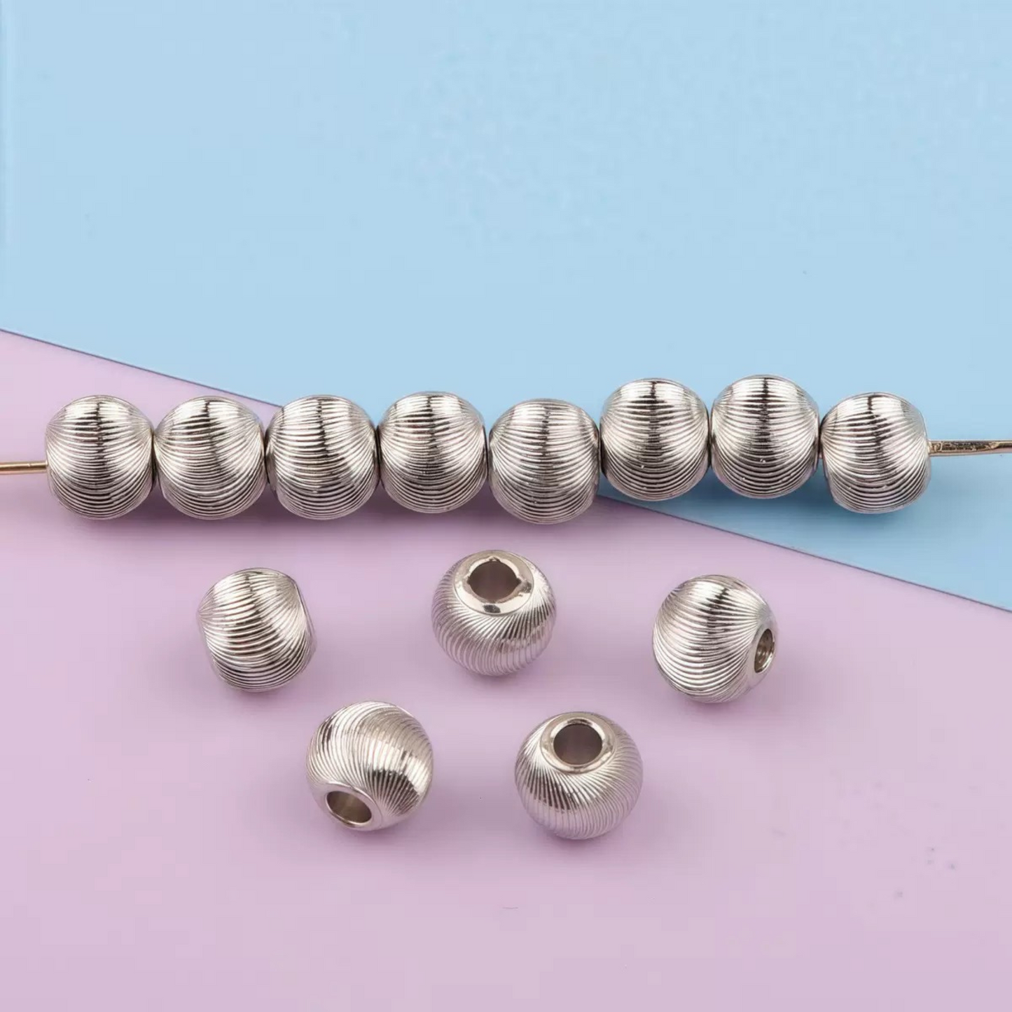 【S12】100PCS DIY Beading Supplies – Brushed Copper Cat Eye Beads, 18K Gold/Silver Plated Spacer Beads for Handmade Jewelry Making