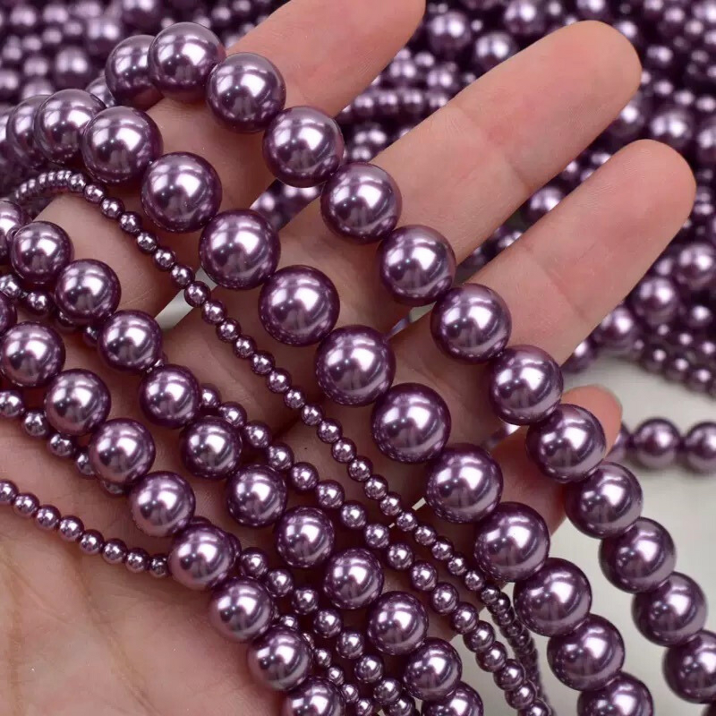 【P14】DIY Beading Supplies – Faux Swarovski Ume Purple Glass Pearls | 3-8mm Round Beads | High Luster, Straight Hole