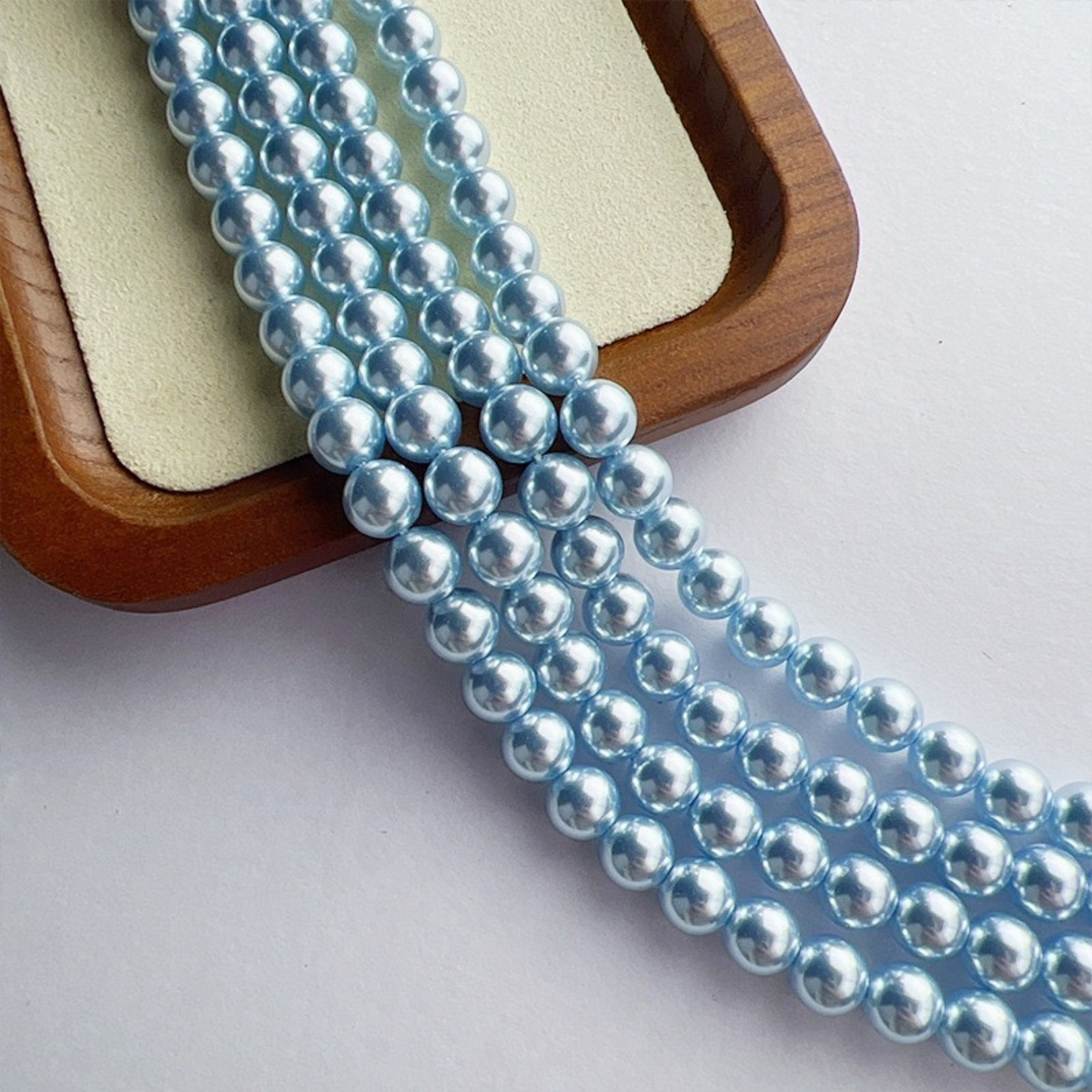 【P06】Imitation Swarovski 302 Light Blue Pearls | 3–8mm Round Glass Beads | High-Luster | DIY Jewelry Beading Supplies