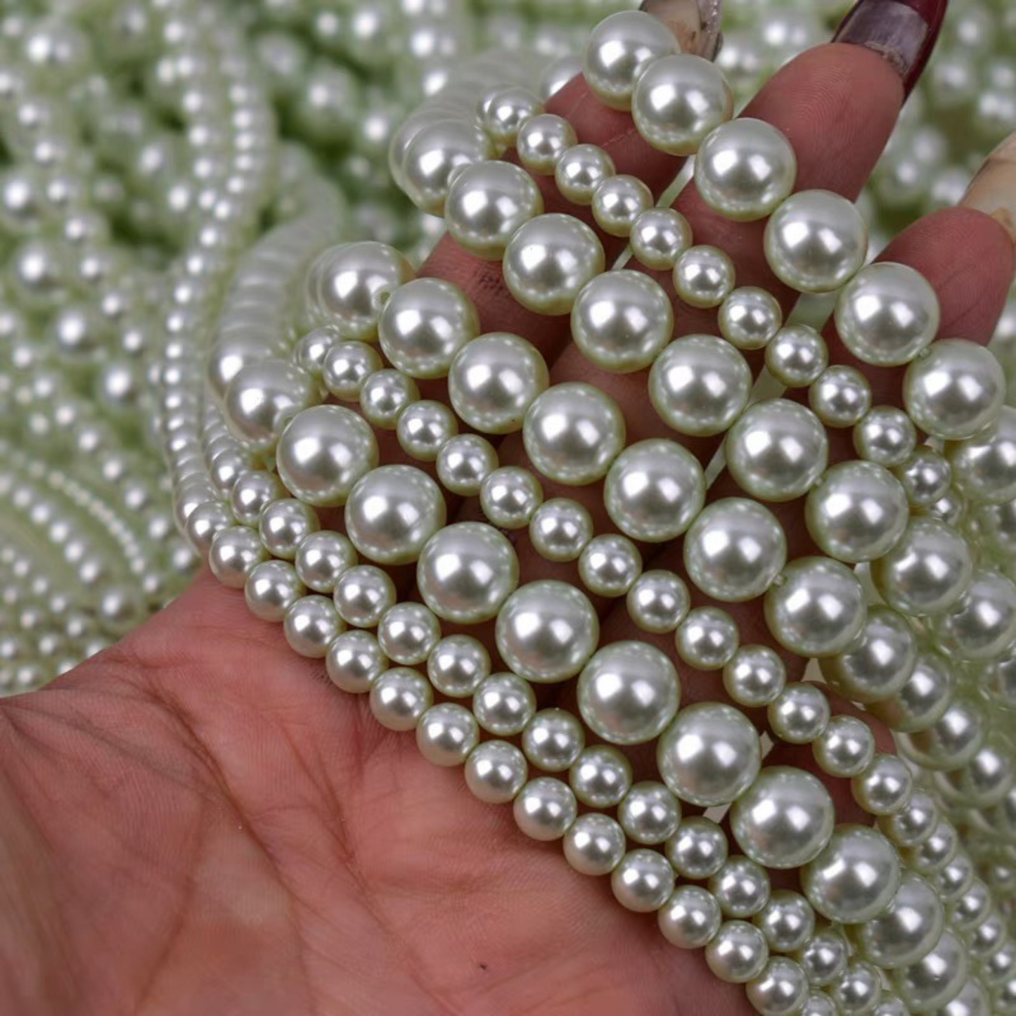 【P11】DIY Beading Supplies – Imitation Swarovski Apple Green Pearls | 2–8mm Round High-Luster Glass Beads | Jewelry Making Accessories