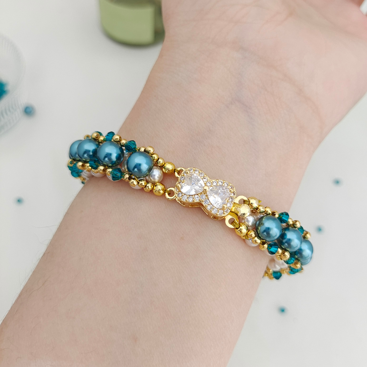 DIY Pearl Bangle Bracelet Kit – Pearl & Crystal Beads | iFCraftorium Christmas Gift Kit#184 iFCraftorium