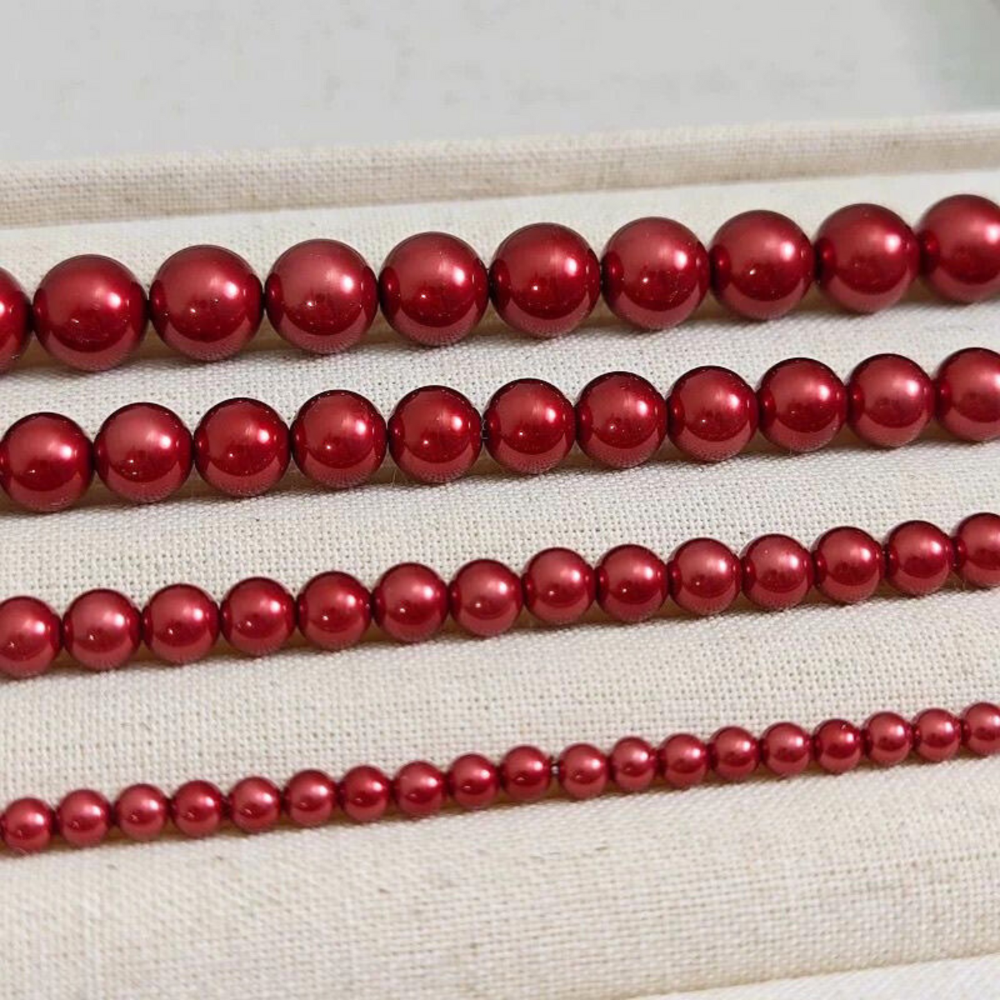 【P10】Red Imitation Swarovski Glass Pearls | 2–8mm Round Beads | High-Gloss Finish | DIY Jewelry Supplies