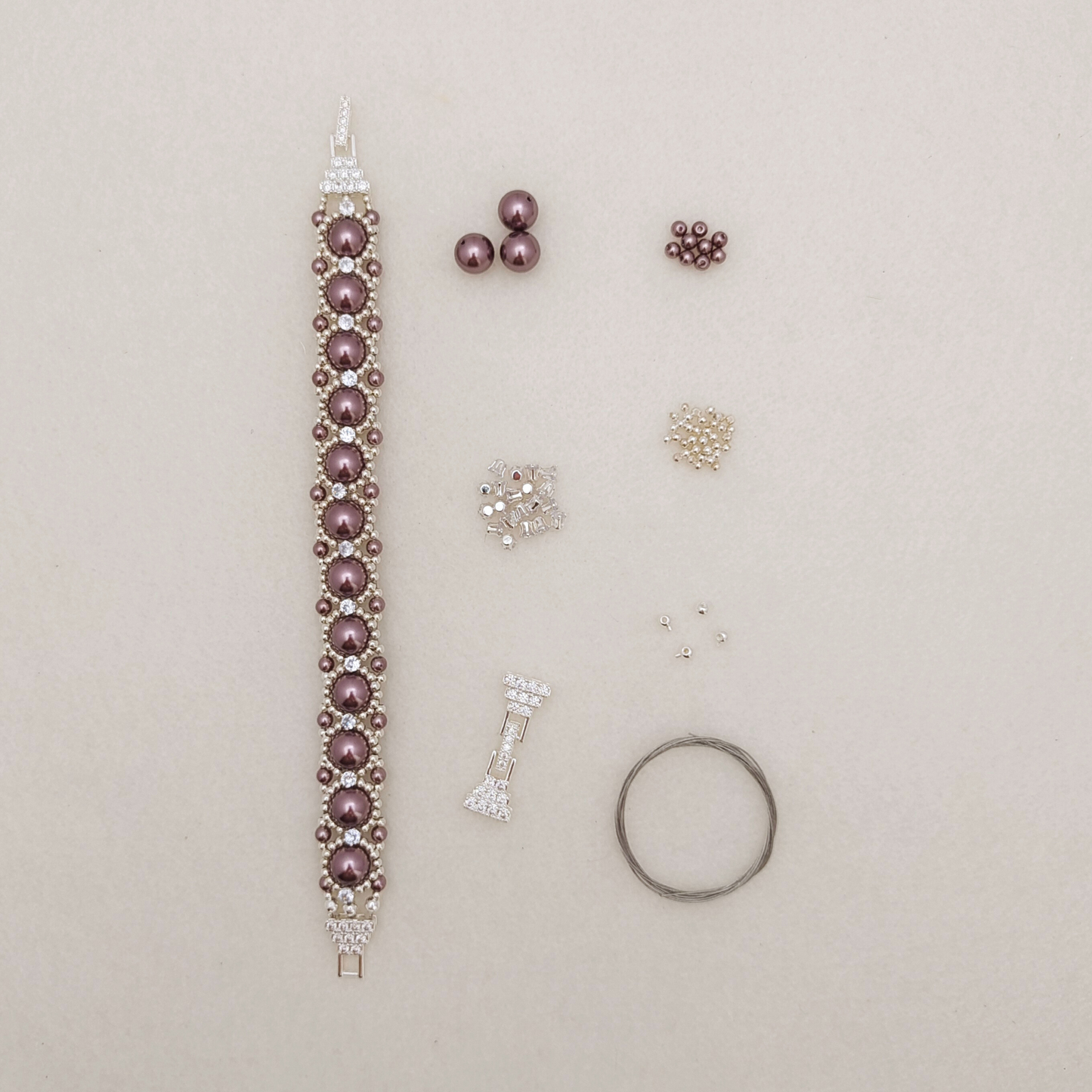 【No.112】DIY Bracelet Kit – Kyoho Grape | Pearls, Zircon & Cake Design Buckle | Full Tutorial