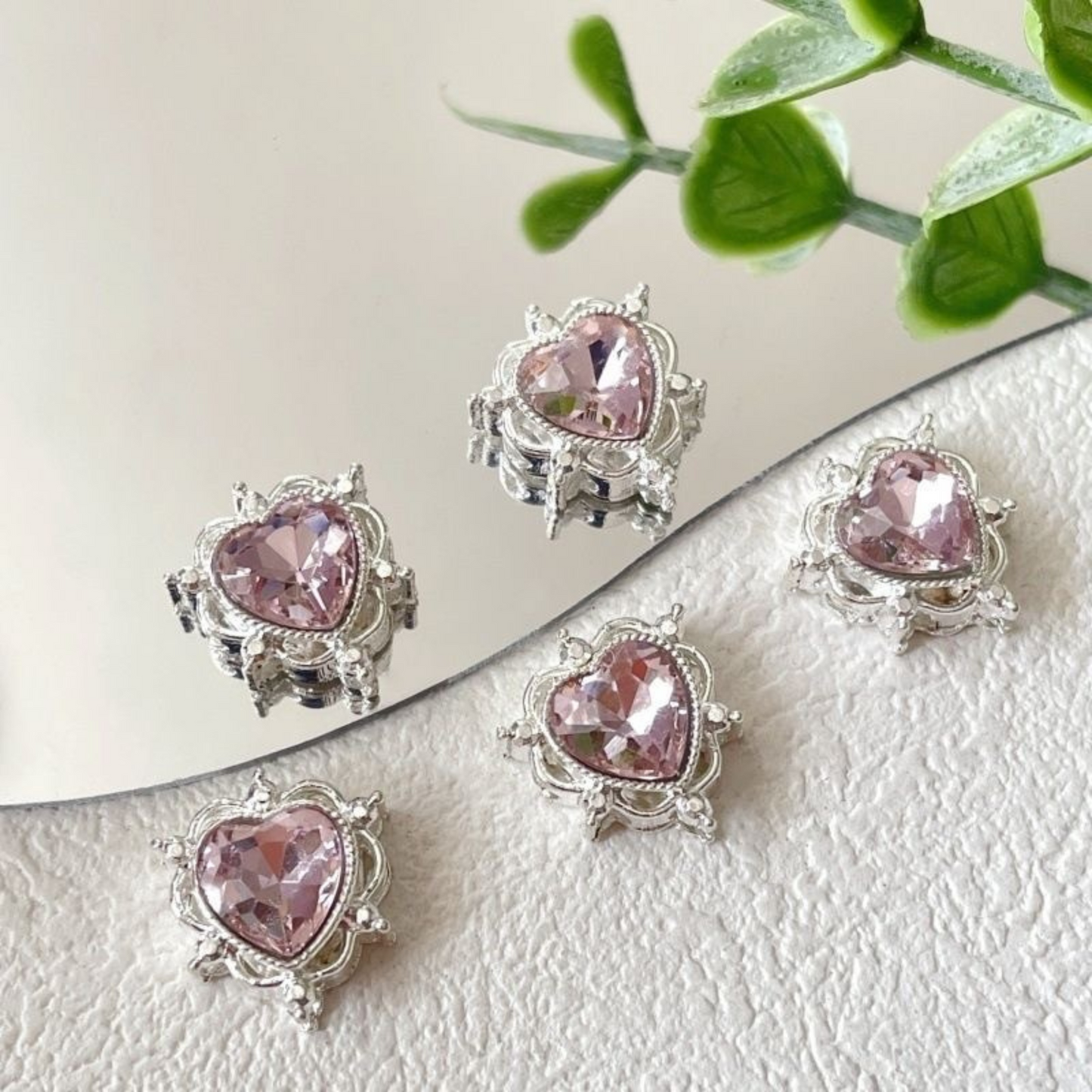 【S08】1PCS Heart-Shaped Rhinestone Spacer Beads – Silver Base, Full Hole, Alloy + CZ, for DIY Bracelets & Necklaces
