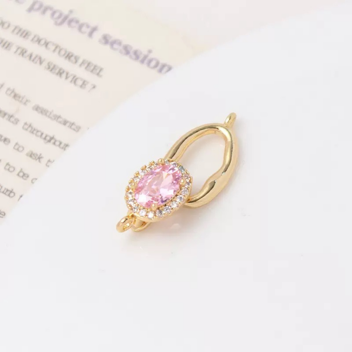 【B03】Oval Zircon Clasp Connector – 14K Gold / Platinum Tone, 8×12mm Stone, for DIY Bracelets & Necklaces