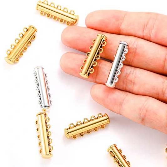 【B42】2PCS DIY Jewelry Findings – 5-Strand Tube Magnetic Clasp | 18K Gold/Silver Plated, Anti-Tarnish Copper