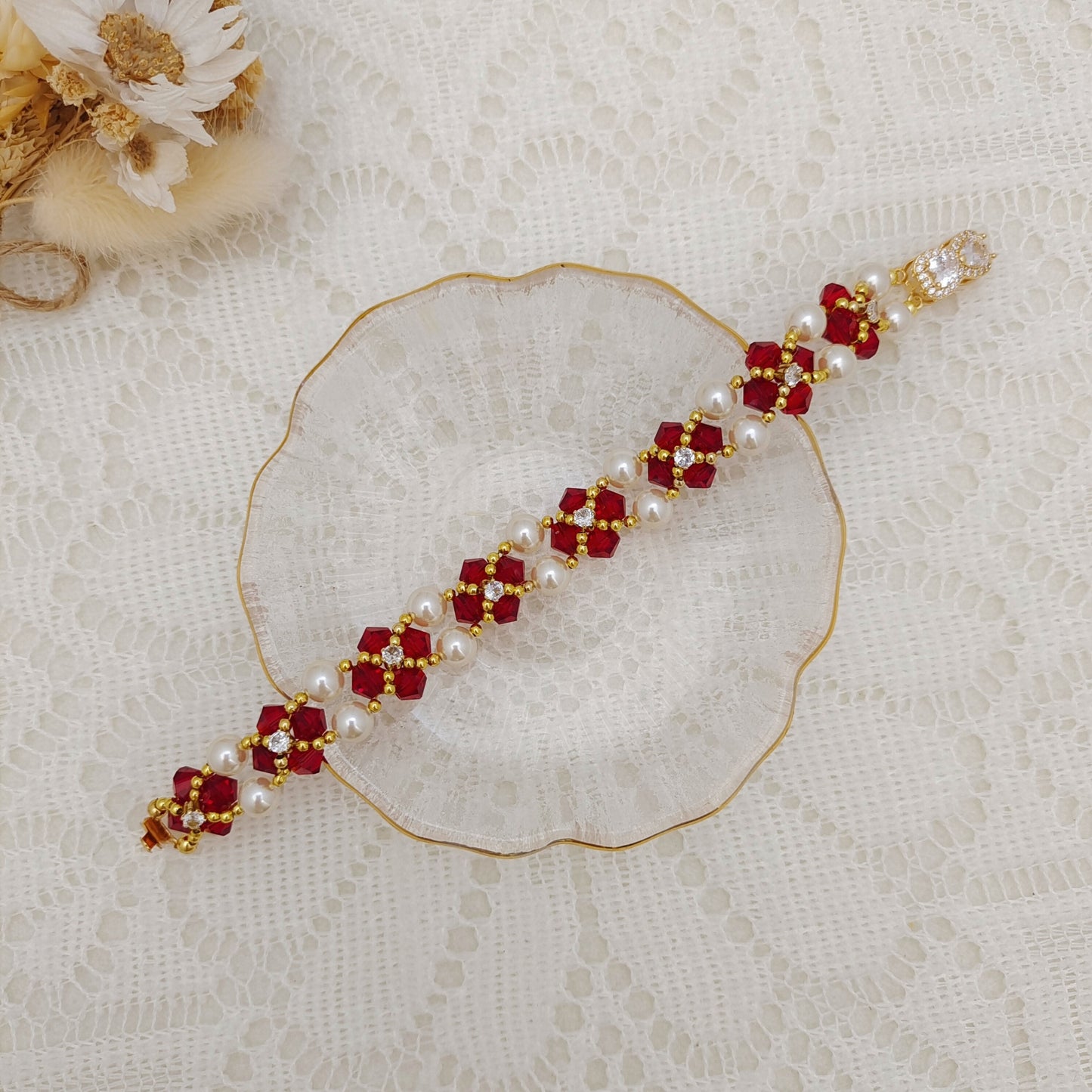 【No.126】DIY Bracelet Kit – Mary Design with Pearls, Diamond Beads & Bowknot Clasp | Complete Jewelry Tutorial