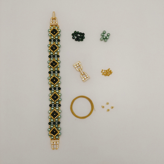【No.88】DIY Bracelet Kit – Avocado with Pearls, Crystals & Horseshoe Clasp