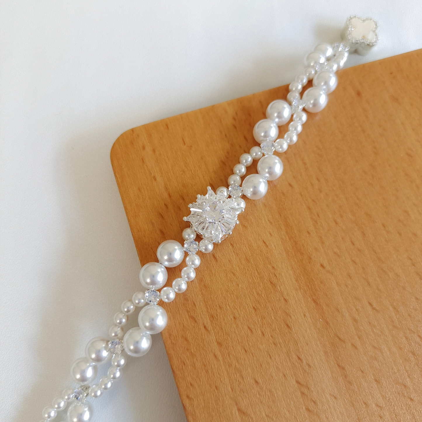 【No.48】 Dream Wedding Handmade Bracelet Pearl & Zircon Bridal DIY Bracelet – Elegant White Gift for Her