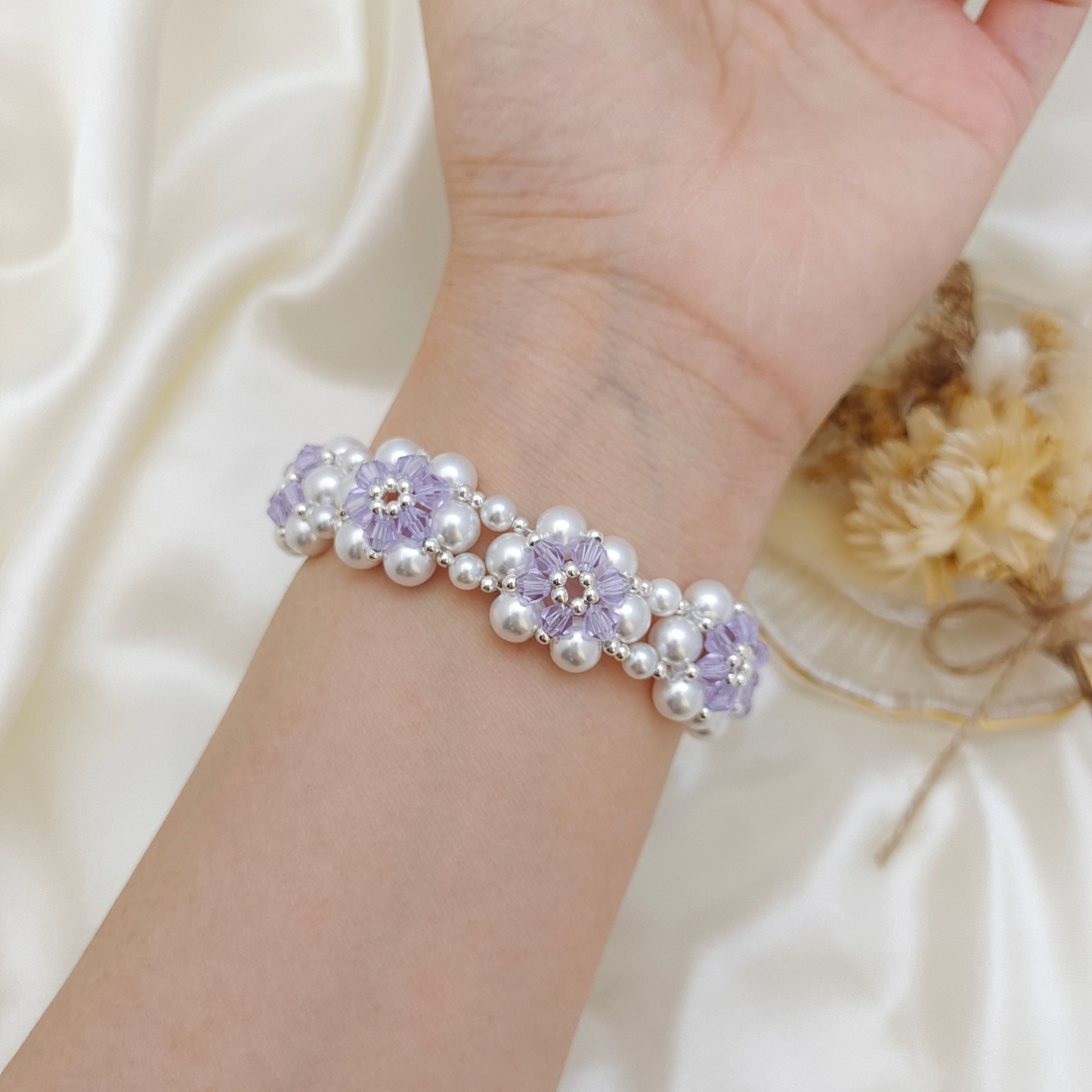 【No.80】 DIY Bracelet Craft Kit – Sunflower Crystal & Pearl Beading Set with Full Tutorial Handmade Jewelry